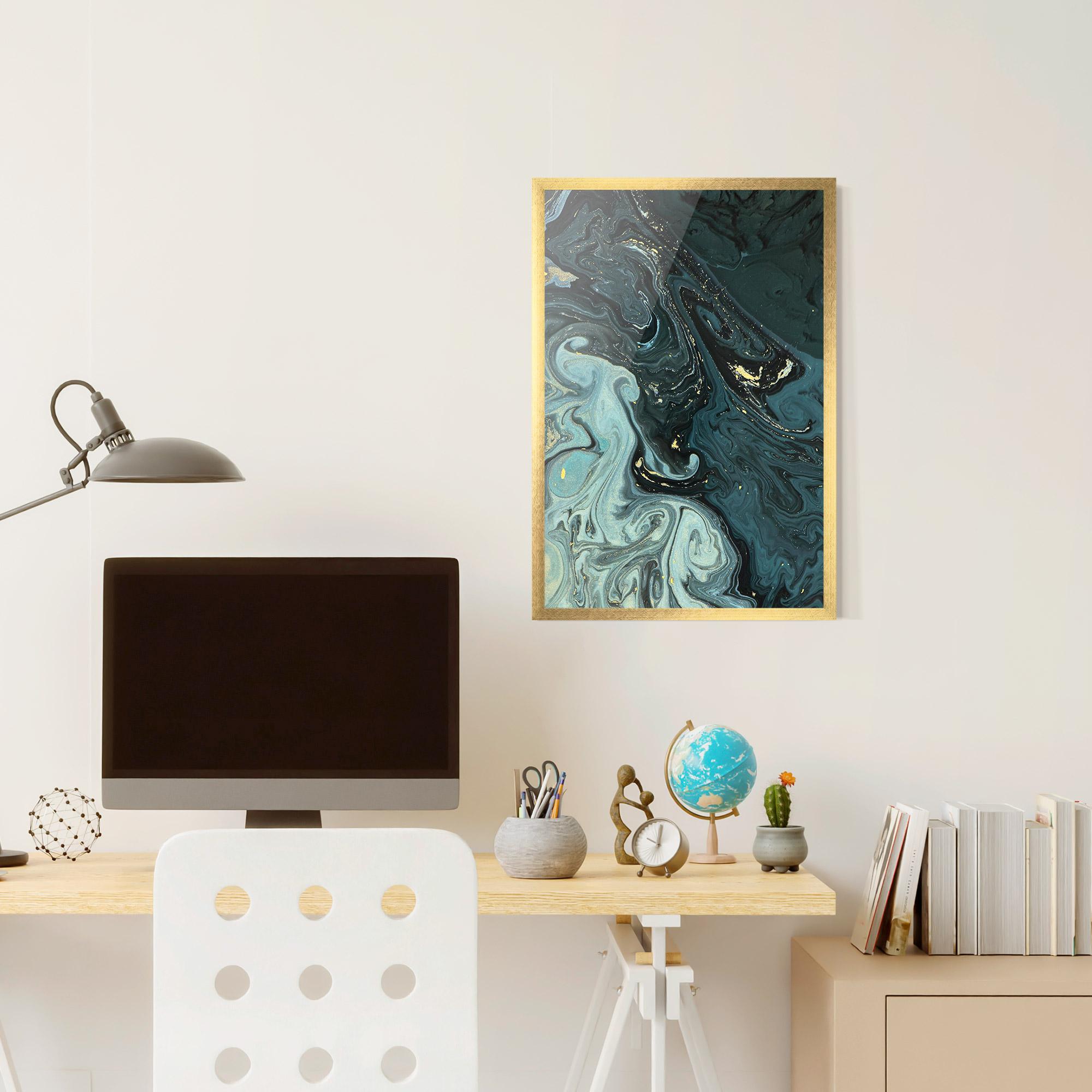 Poster Înrămat Dark Blue Golden Marble mockup 6