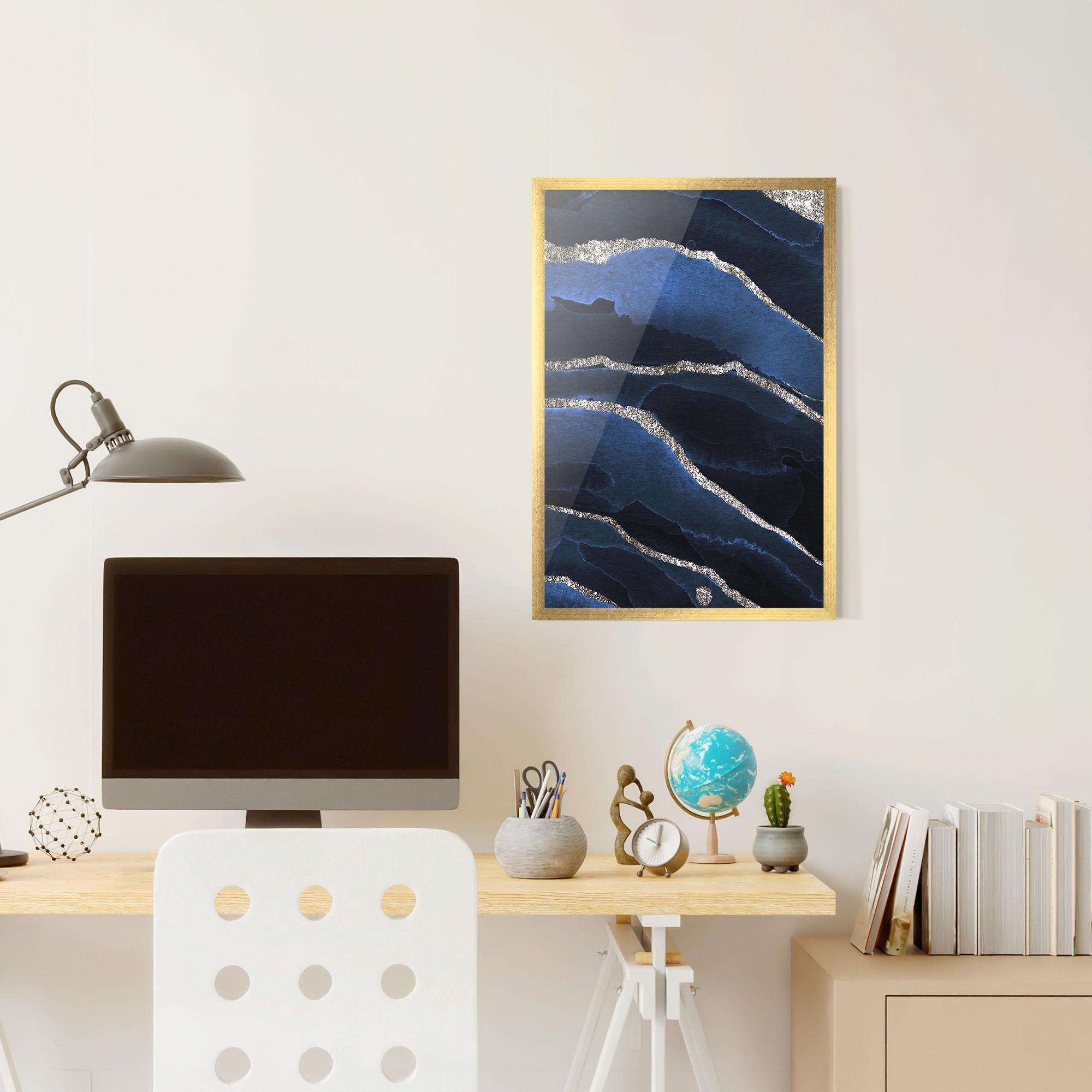 Poster Înrămat Golden Lines With Blue mockup 6