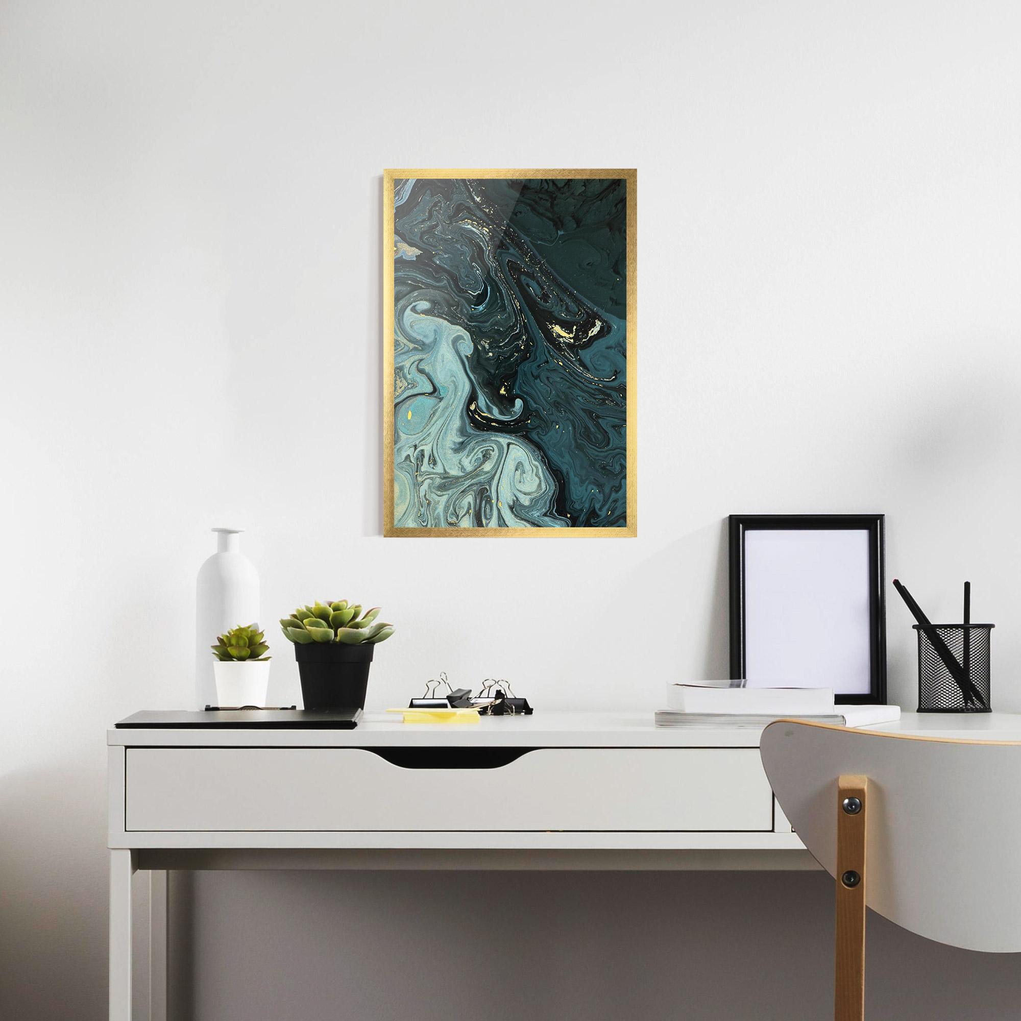 Poster Înrămat Dark Blue Golden Marble mockup 7