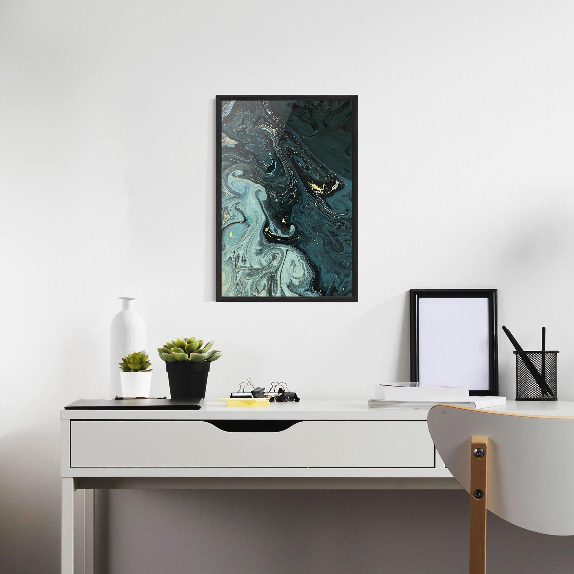 Poster Înrămat Dark Blue Golden Marble mockup 7