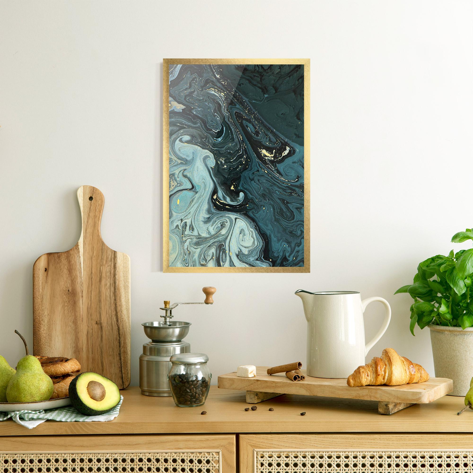 Poster Înrămat Dark Blue Golden Marble mockup 8