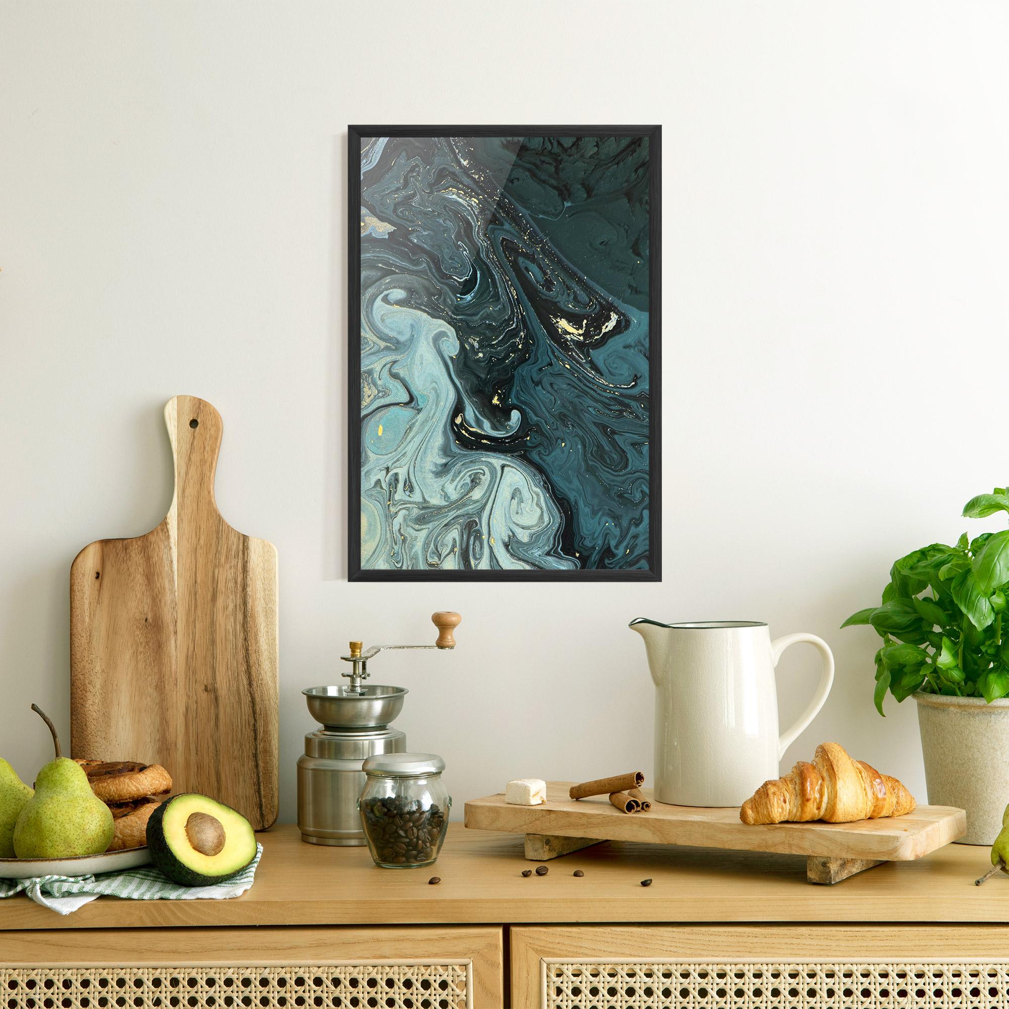 Poster Înrămat Dark Blue Golden Marble mockup 8