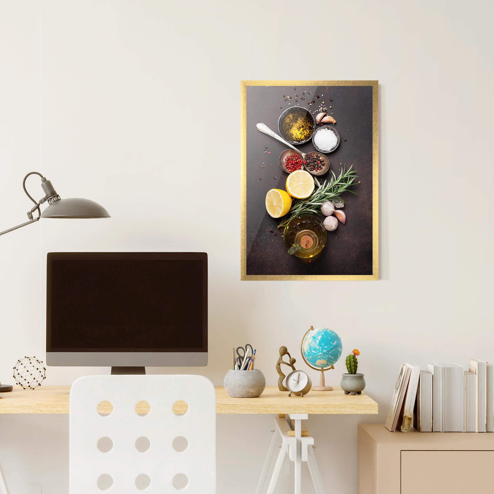 Poster Înrămat Spices On Stone Table mockup 6