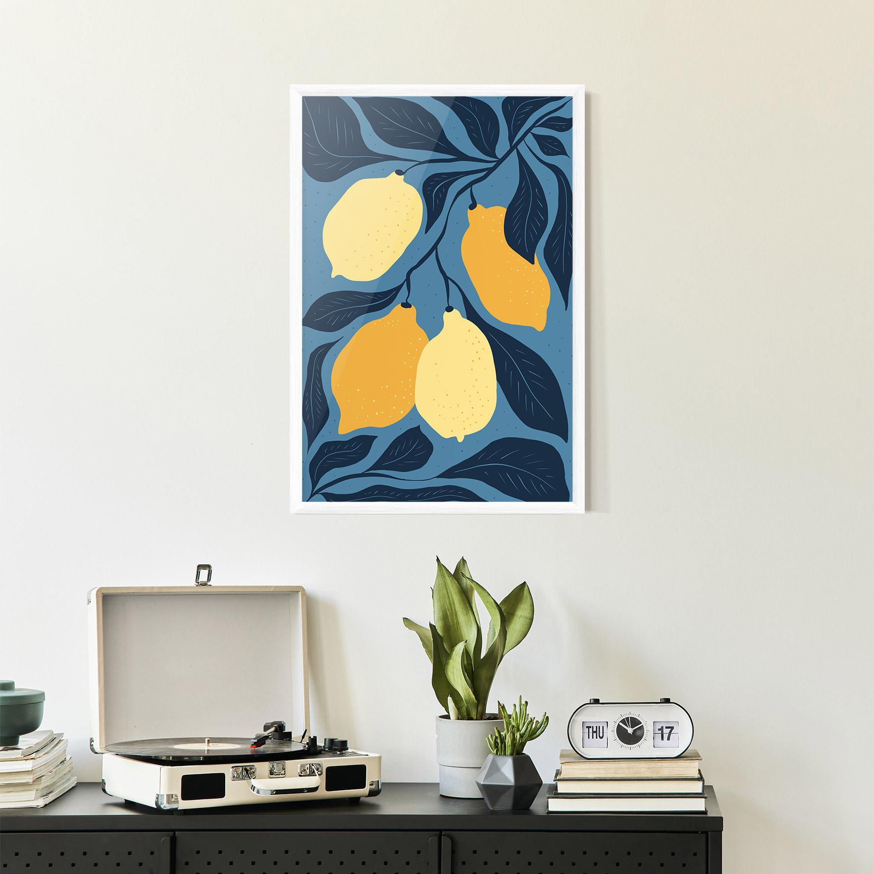 Poster Înrămat Lemon On Blue mockup 2