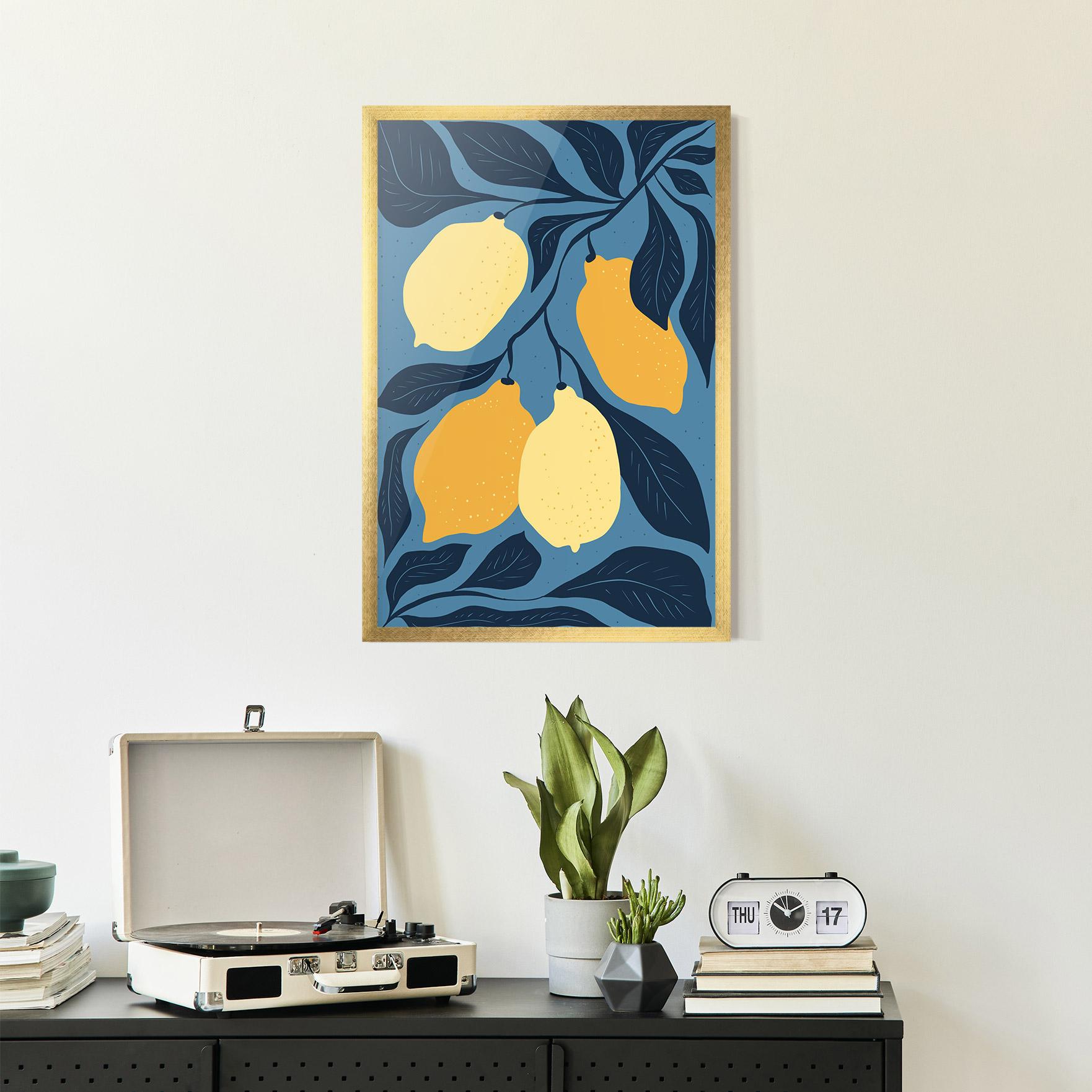 Poster Înrămat Lemon On Blue mockup 2