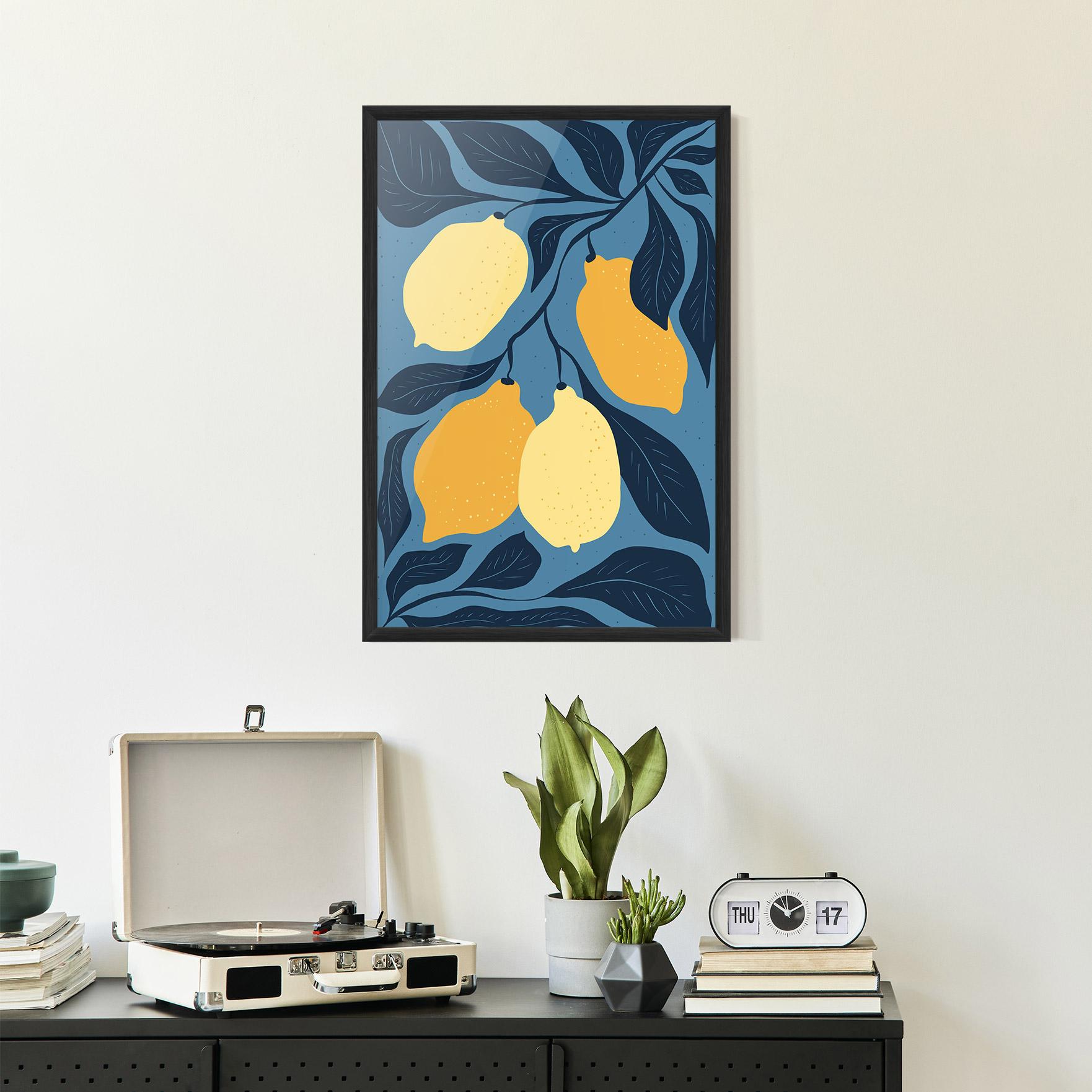 Poster Înrămat Lemon On Blue mockup 2