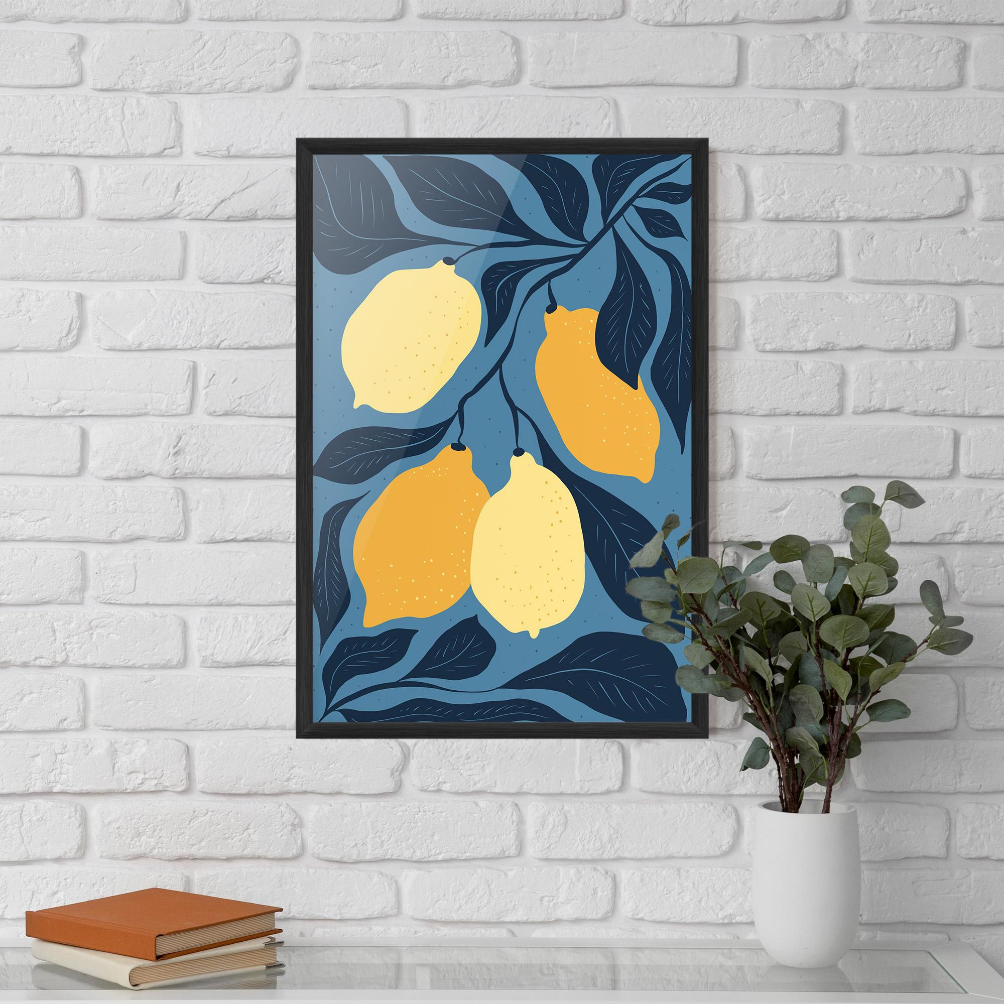 Poster Înrămat Lemon On Blue mockup 5