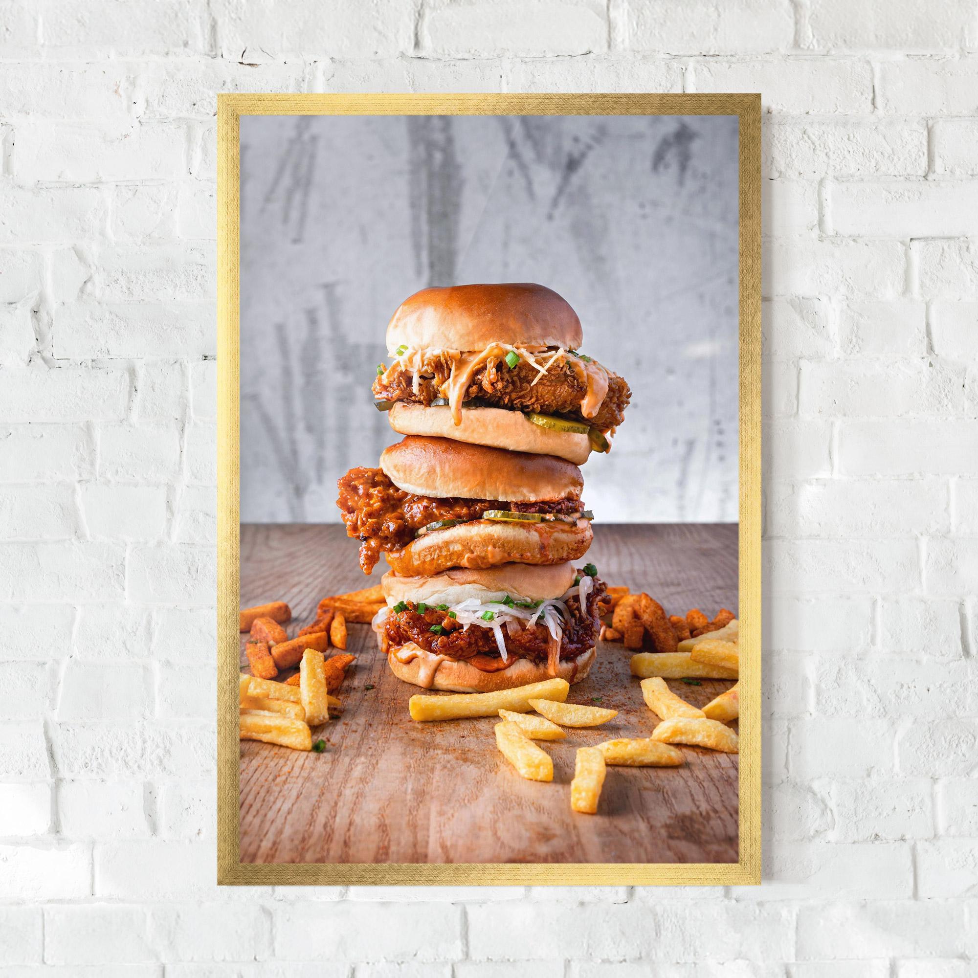 Poster Înrămat Triple Hamburger mockup 0