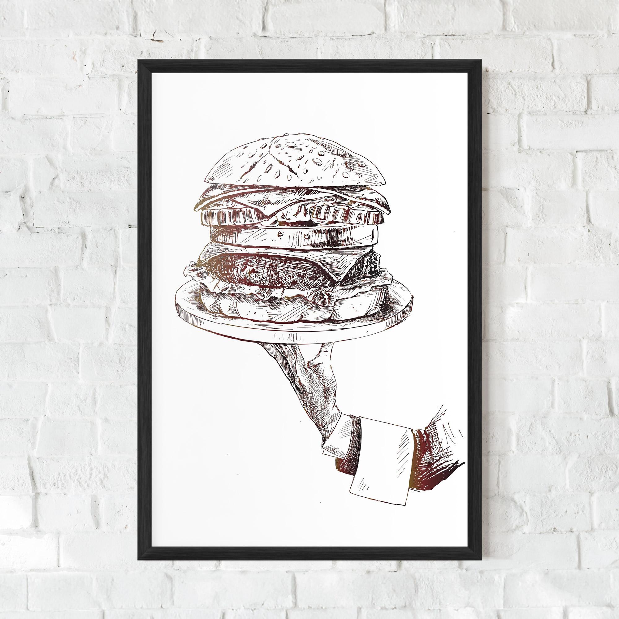 Poster Înrămat Holding Hamburger mockup 0