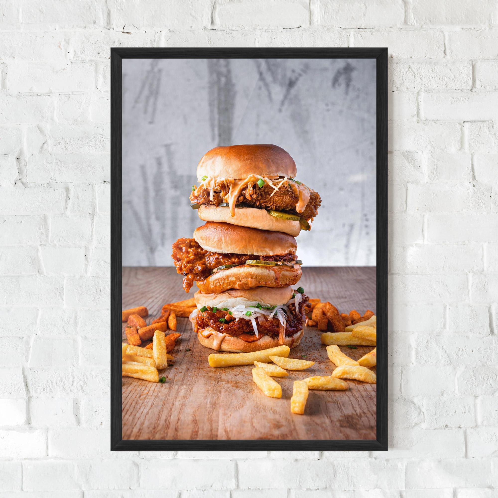 Poster Înrămat Triple Hamburger mockup 0