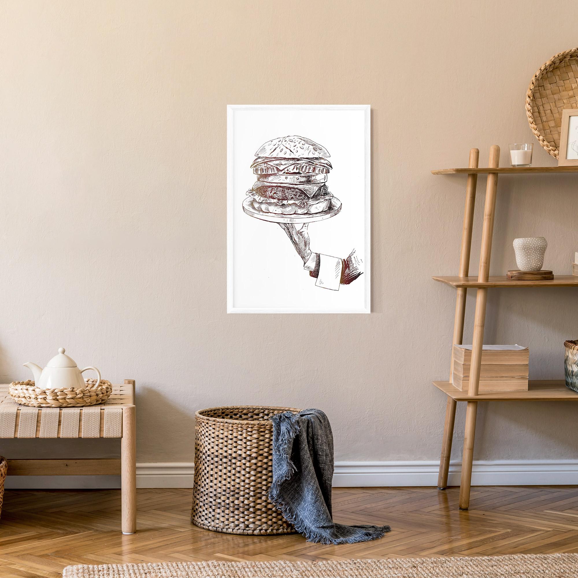 Poster Înrămat Holding Hamburger mockup 9