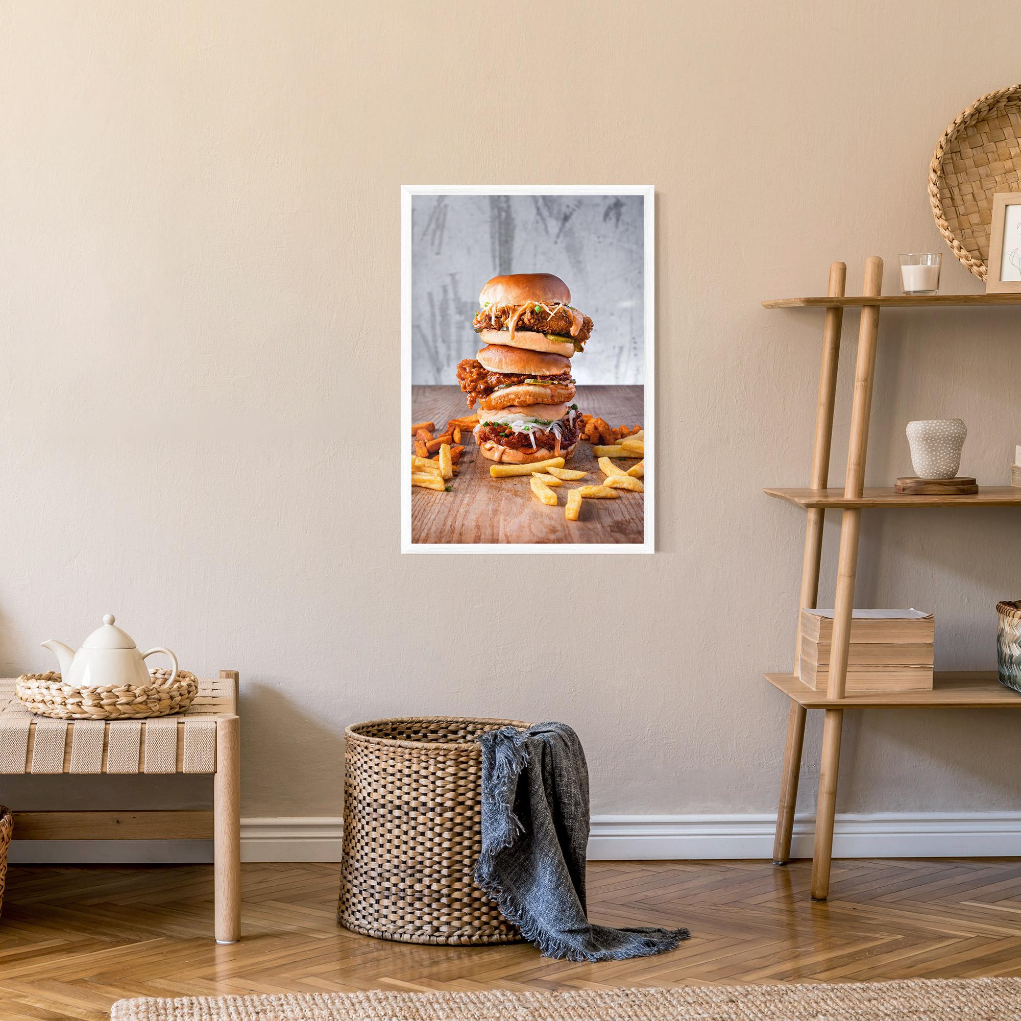 Poster Înrămat Triple Hamburger mockup 9