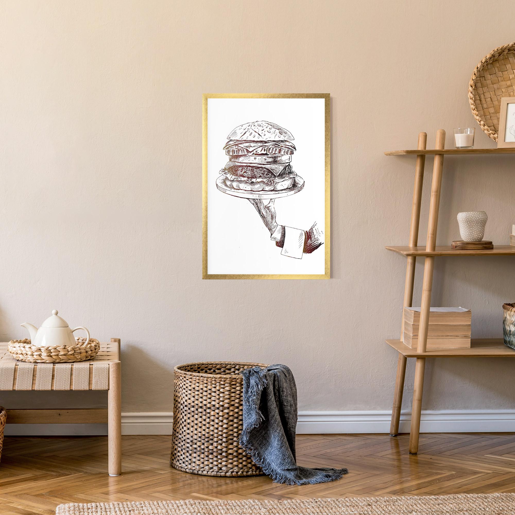 Poster Înrămat Holding Hamburger mockup 9