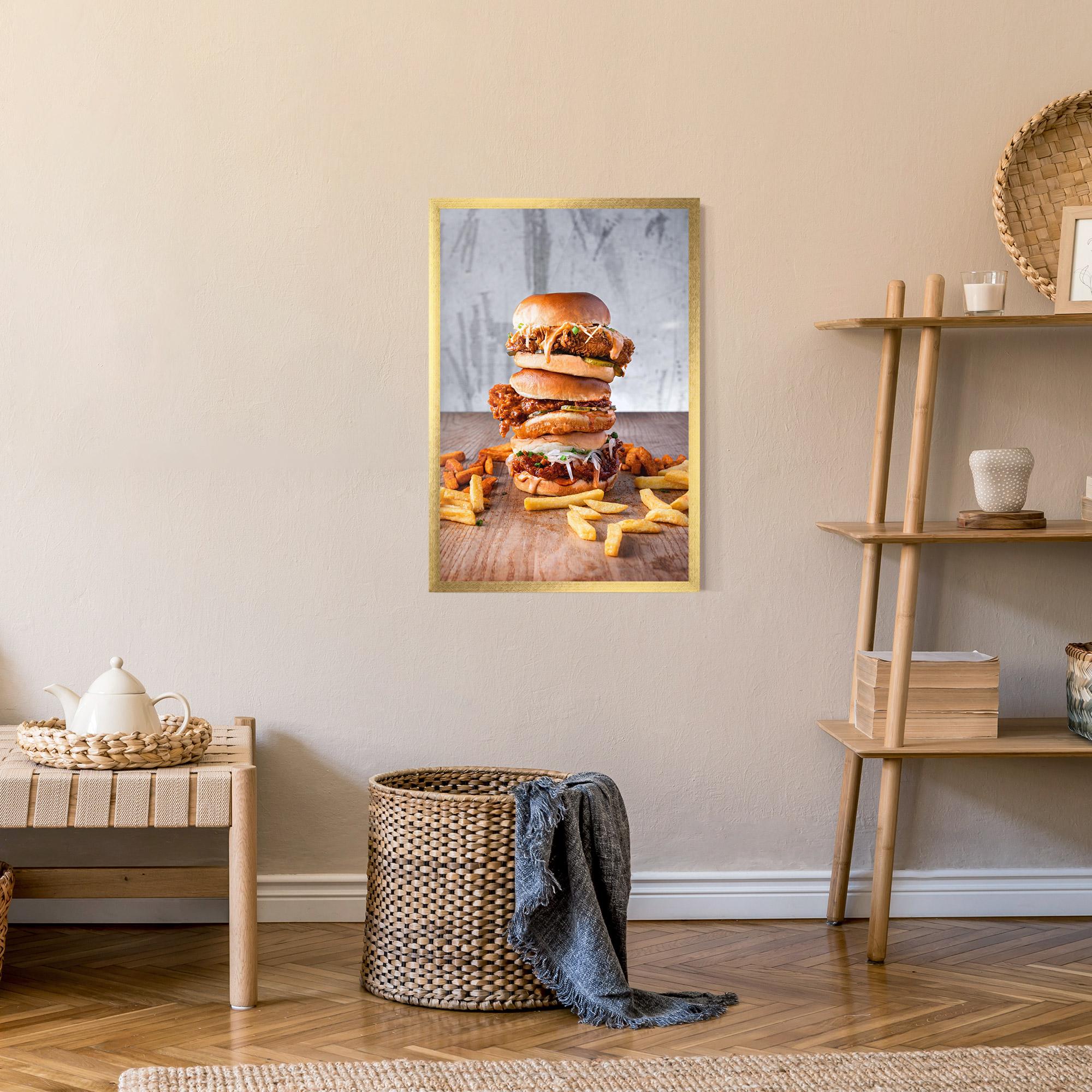 Poster Înrămat Triple Hamburger mockup 9