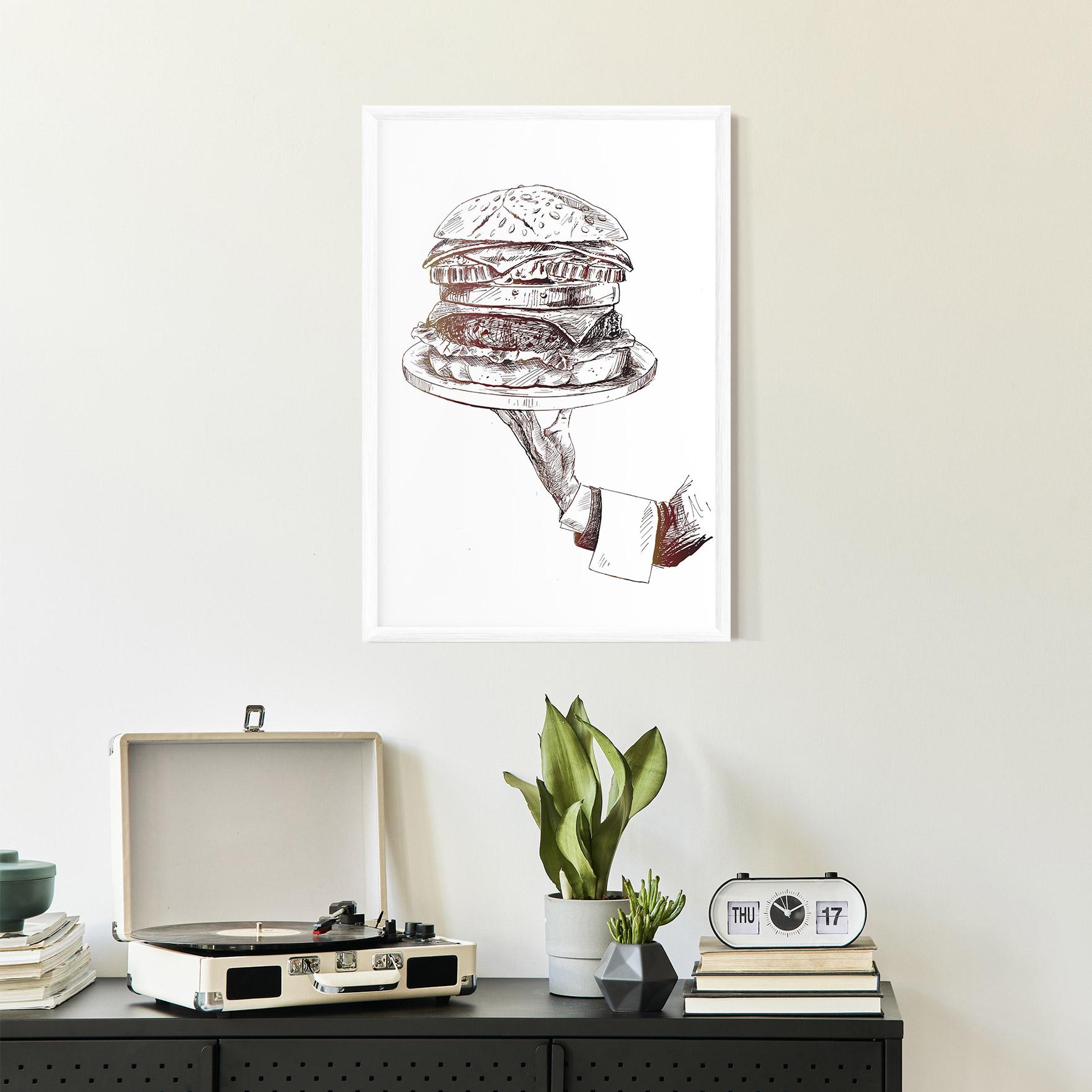 Poster Înrămat Holding Hamburger mockup 2