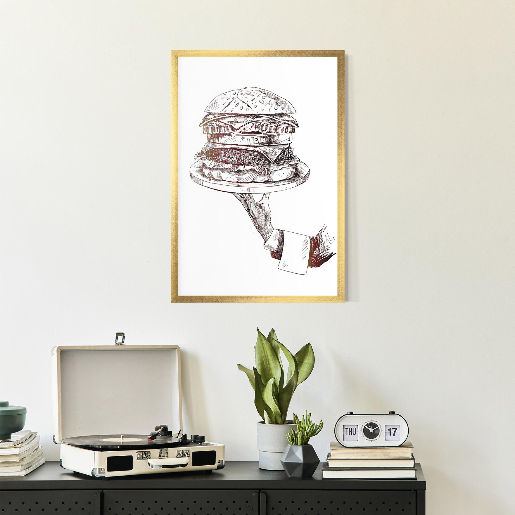 Poster Înrămat Holding Hamburger mockup 2