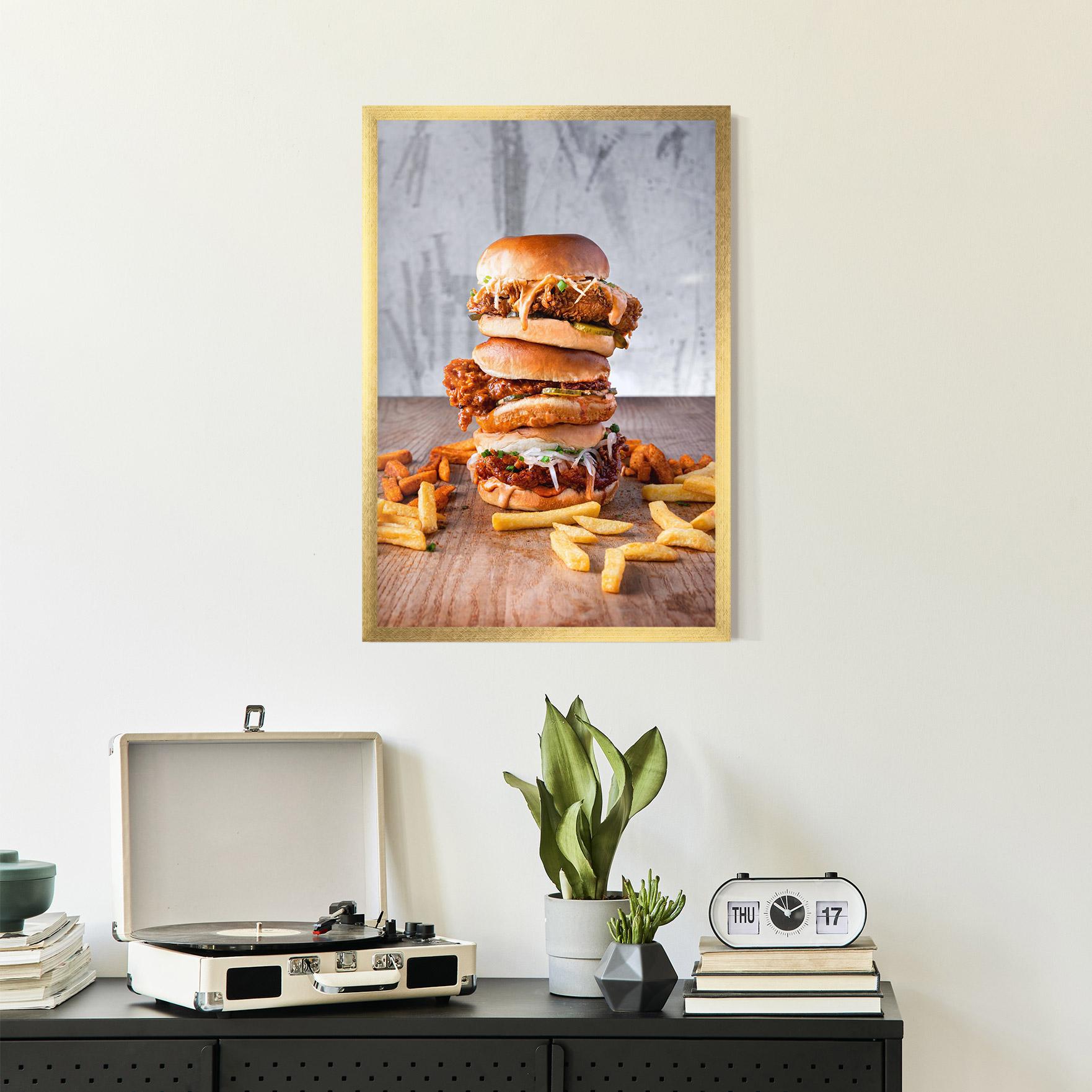 Poster Înrămat Triple Hamburger mockup 2