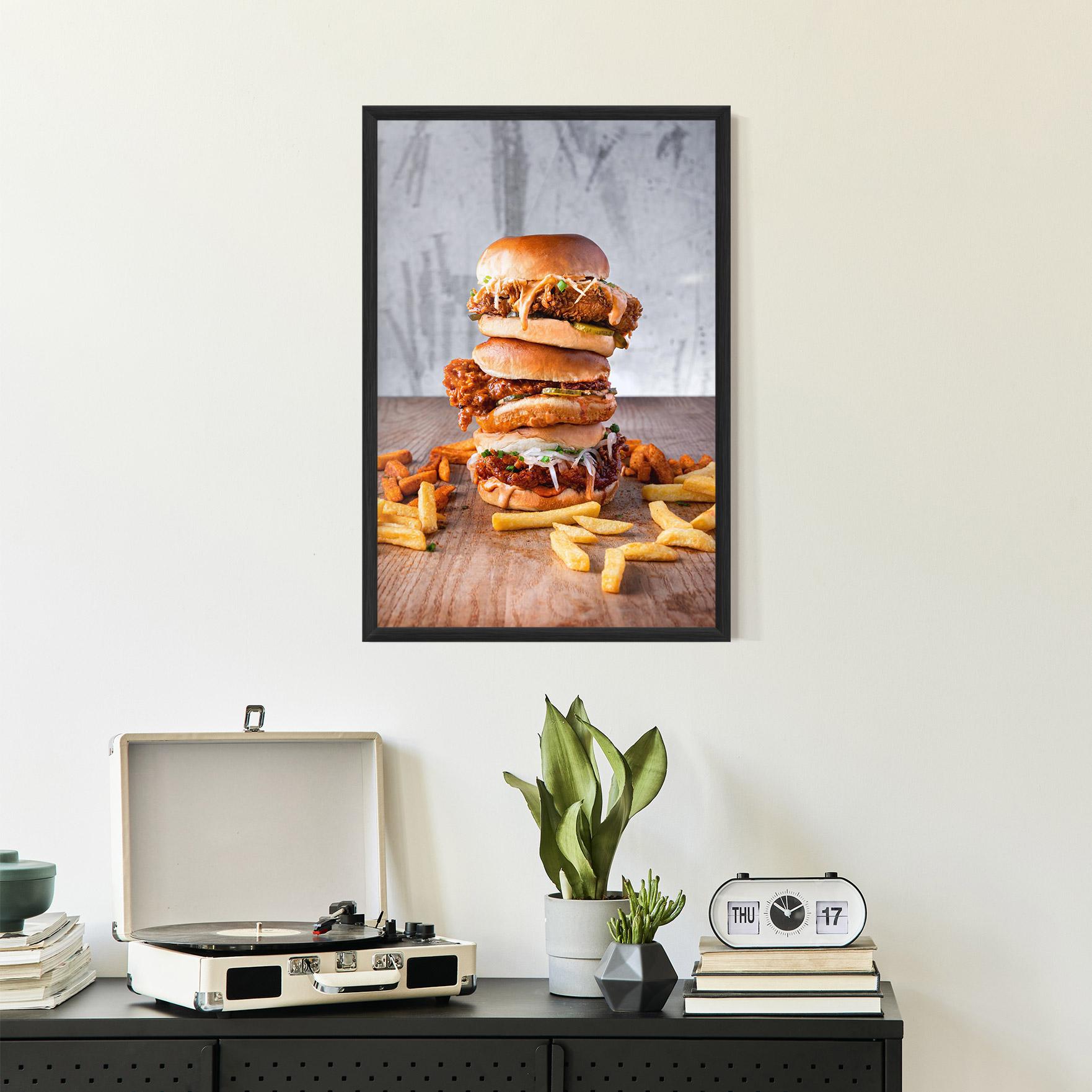 Poster Înrămat Triple Hamburger mockup 2
