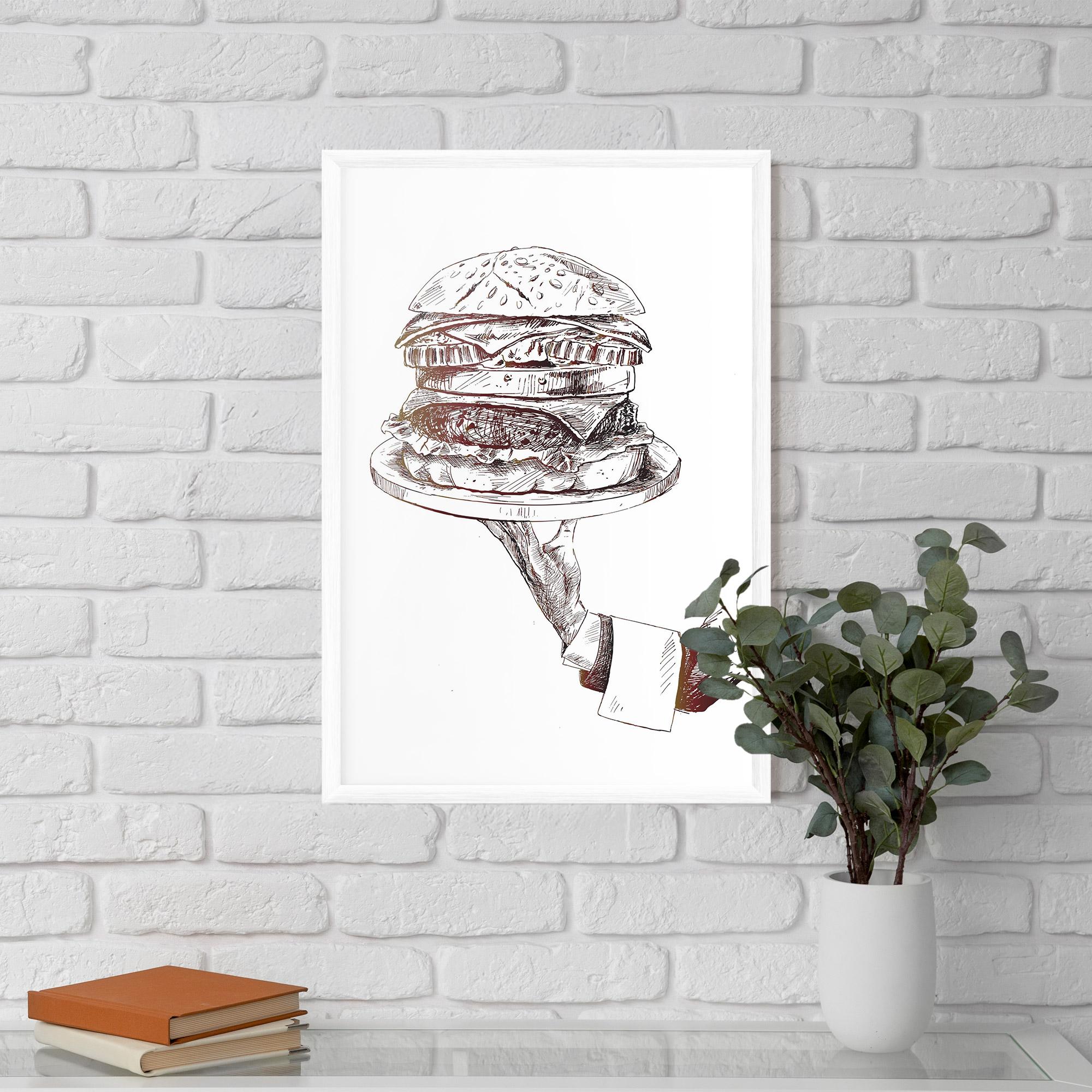 Poster Înrămat Holding Hamburger mockup 5