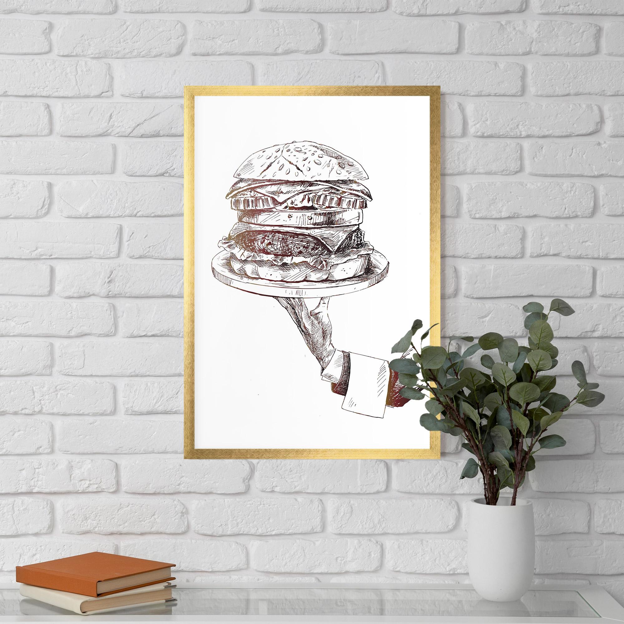 Poster Înrămat Holding Hamburger mockup 5