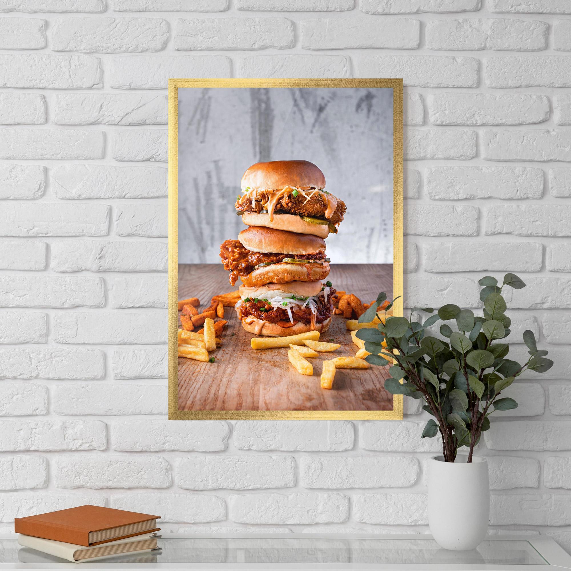 Poster Înrămat Triple Hamburger mockup 5