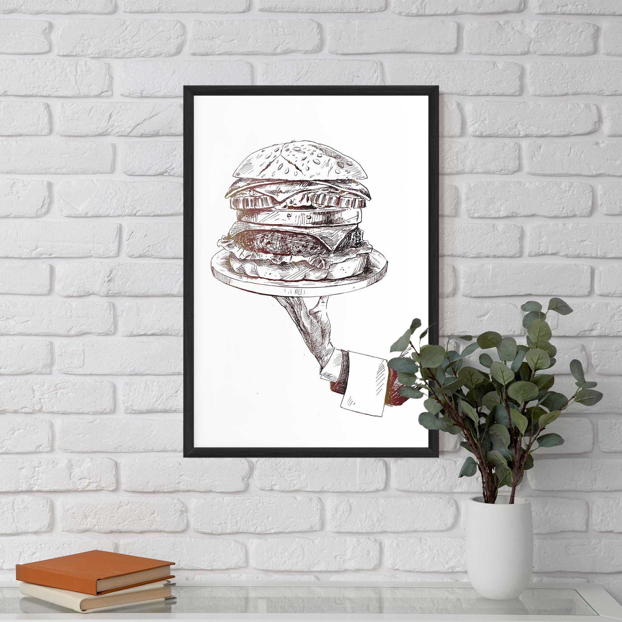 Poster Înrămat Holding Hamburger mockup 5