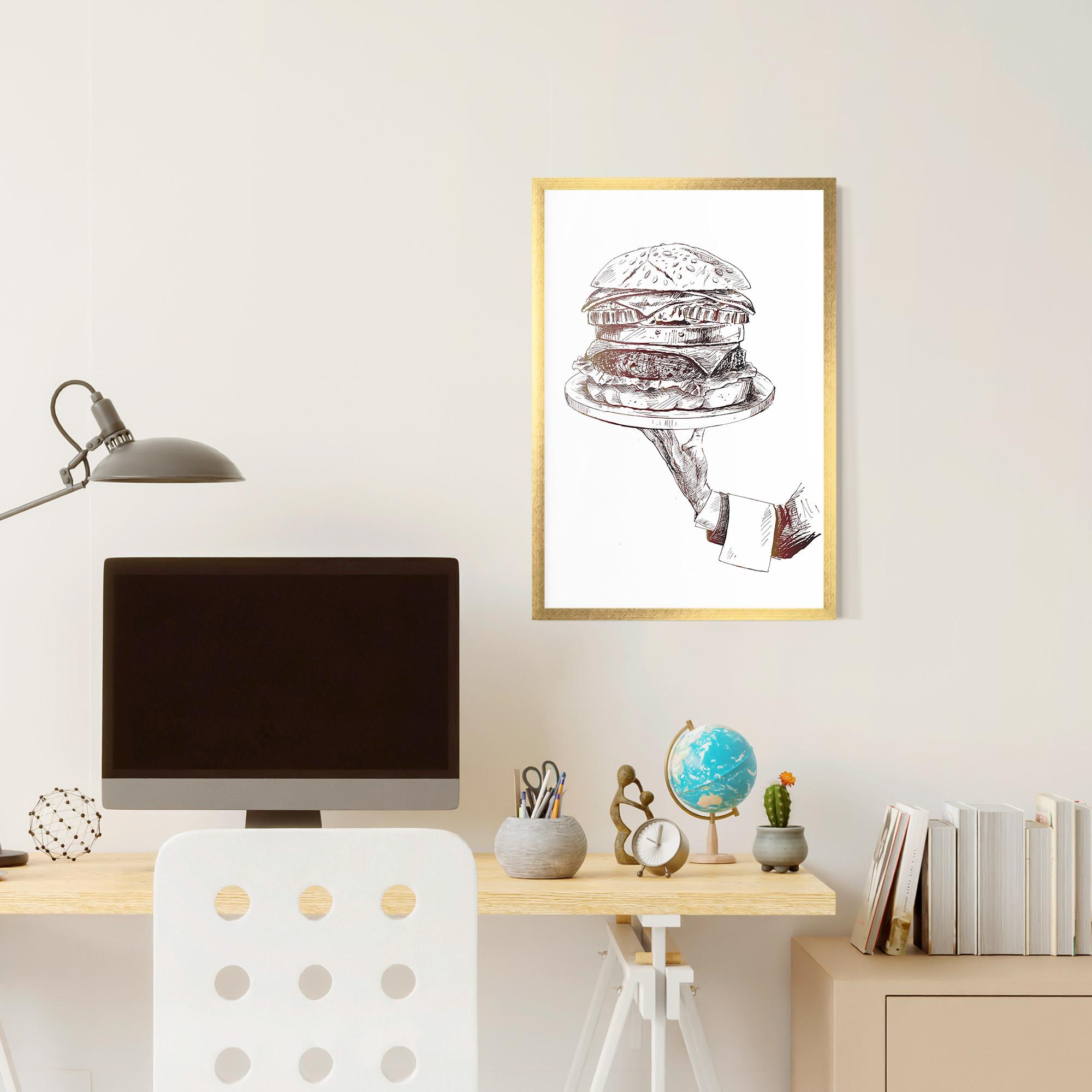 Poster Înrămat Holding Hamburger mockup 6