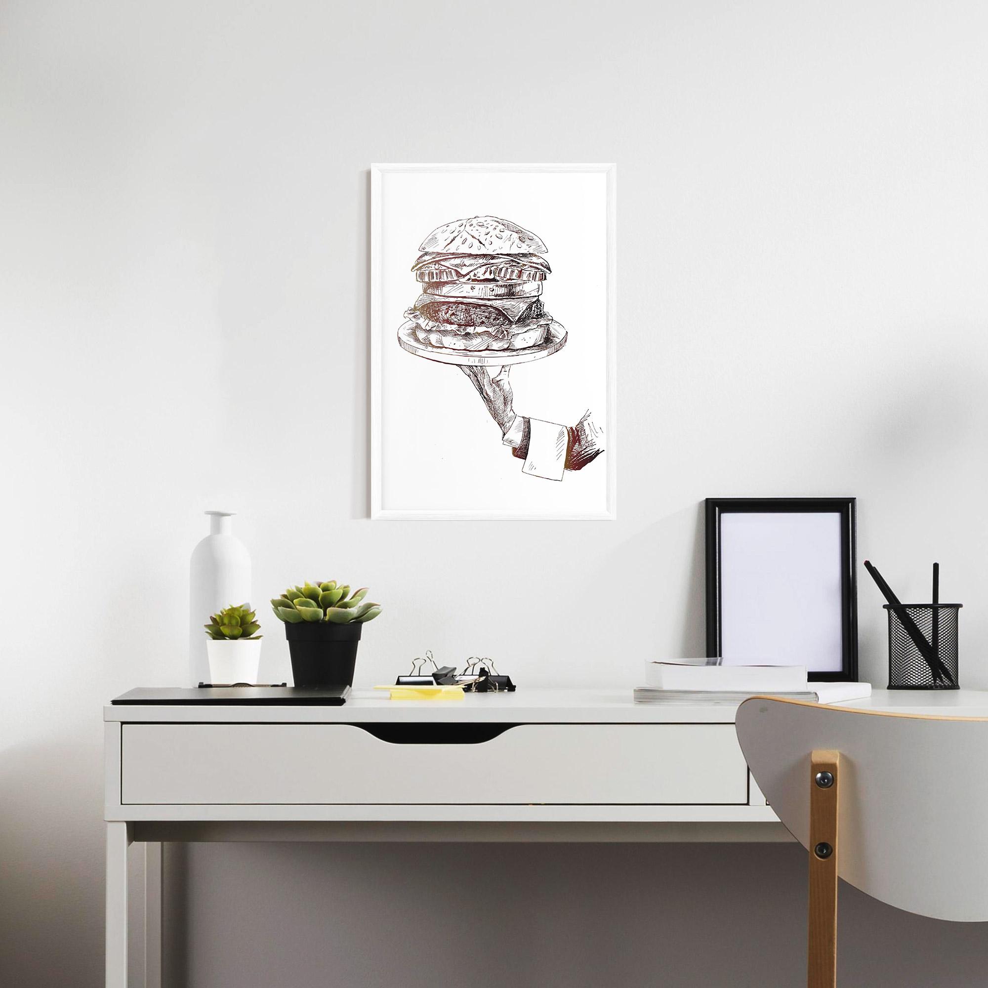 Poster Înrămat Holding Hamburger mockup 7