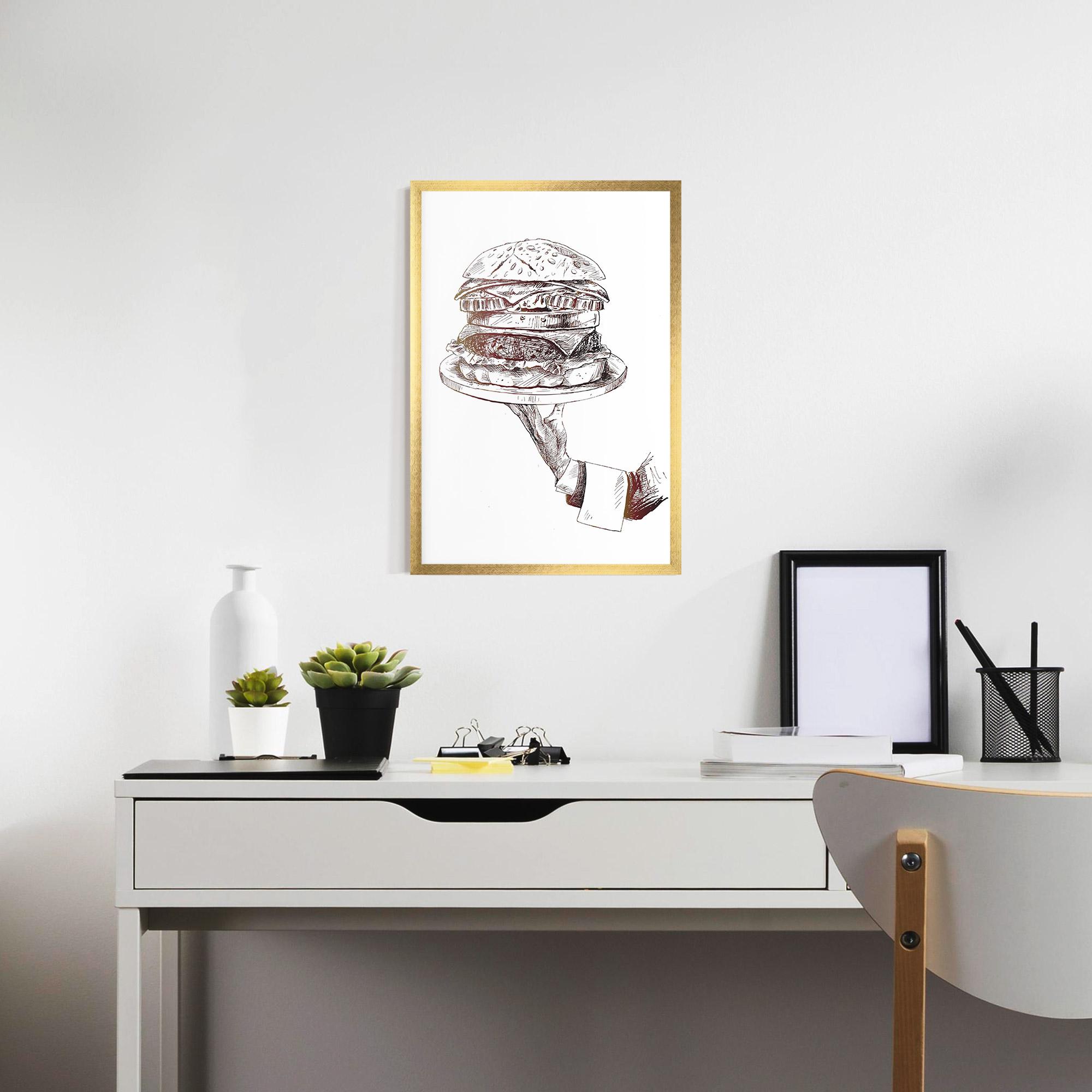 Poster Înrămat Holding Hamburger mockup 7