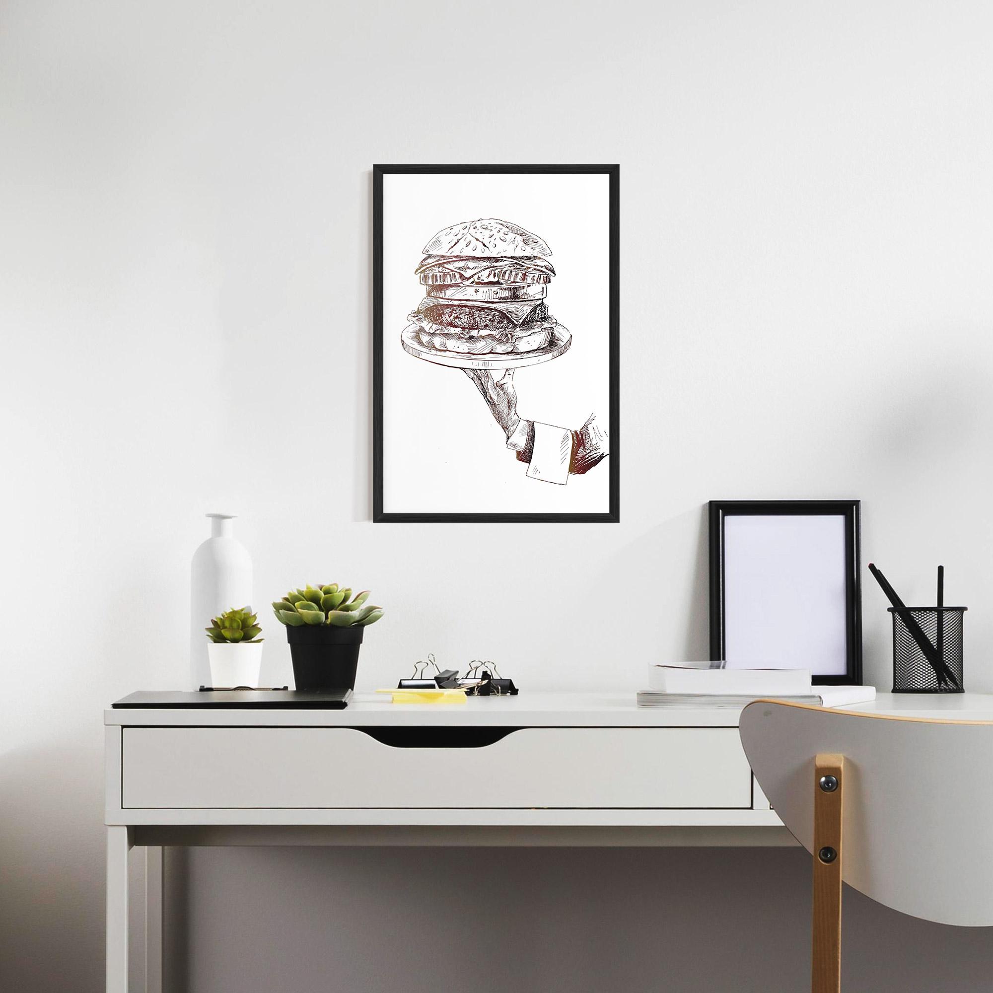 Poster Înrămat Holding Hamburger mockup 7