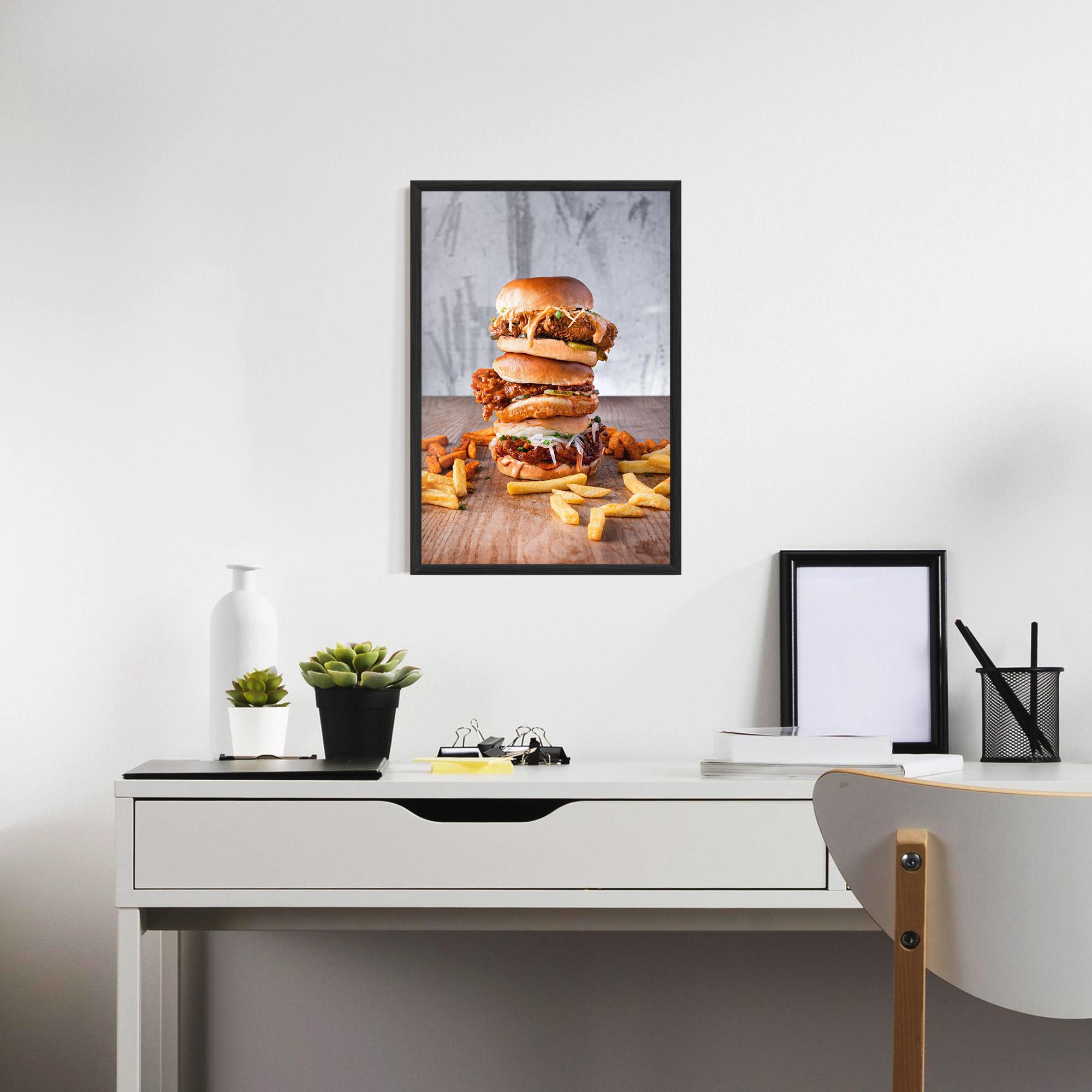 Poster Înrămat Triple Hamburger mockup 7