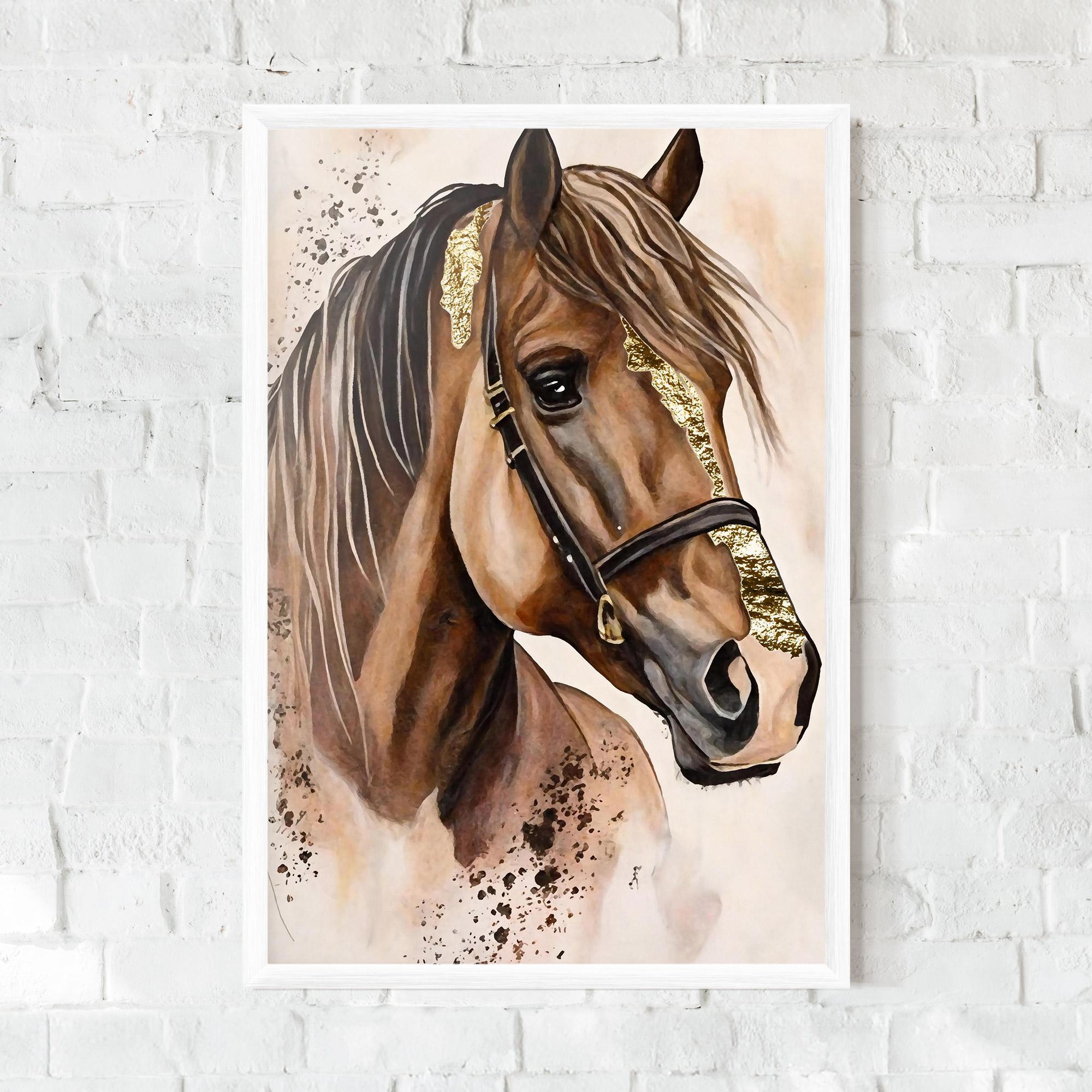 Poster Înrămat Gold Horse Painting mockup 0
