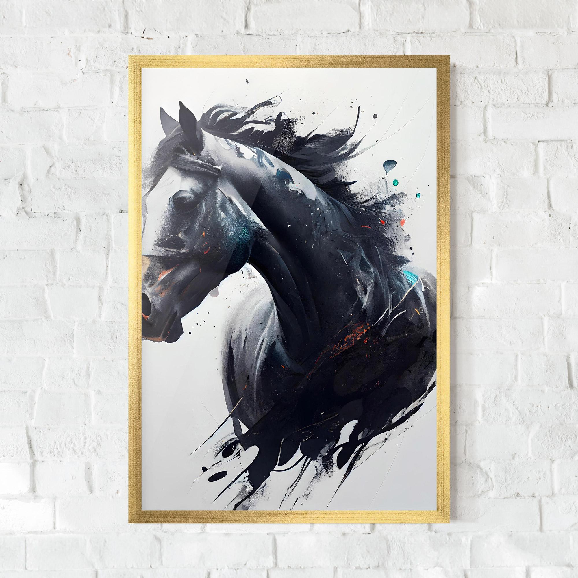 Poster Înrămat Black Paint Horse mockup 0