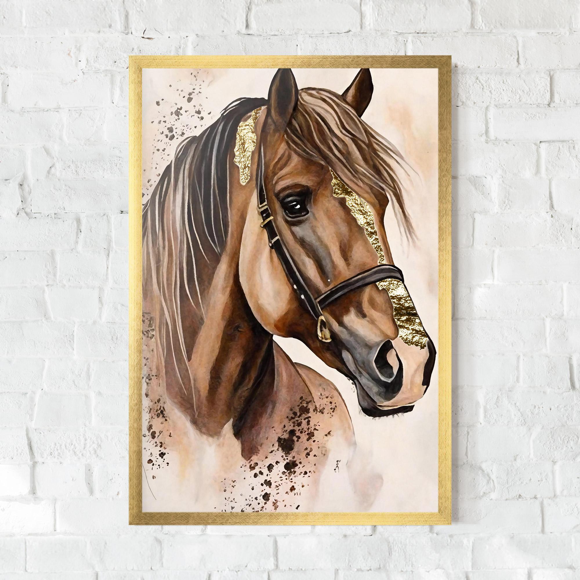 Poster Înrămat Gold Horse Painting mockup 0