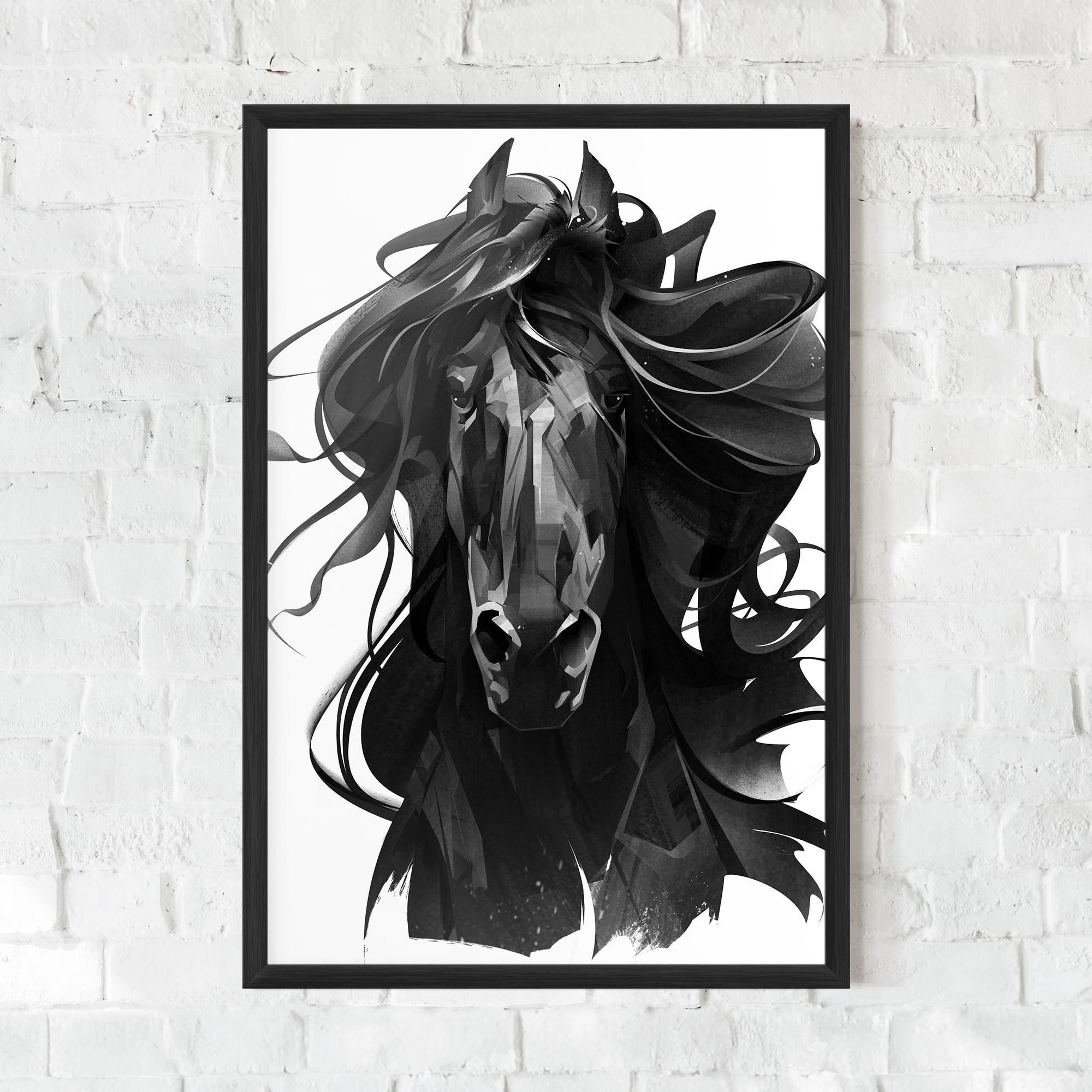 Poster Înrămat Black Horse Portrait mockup 0