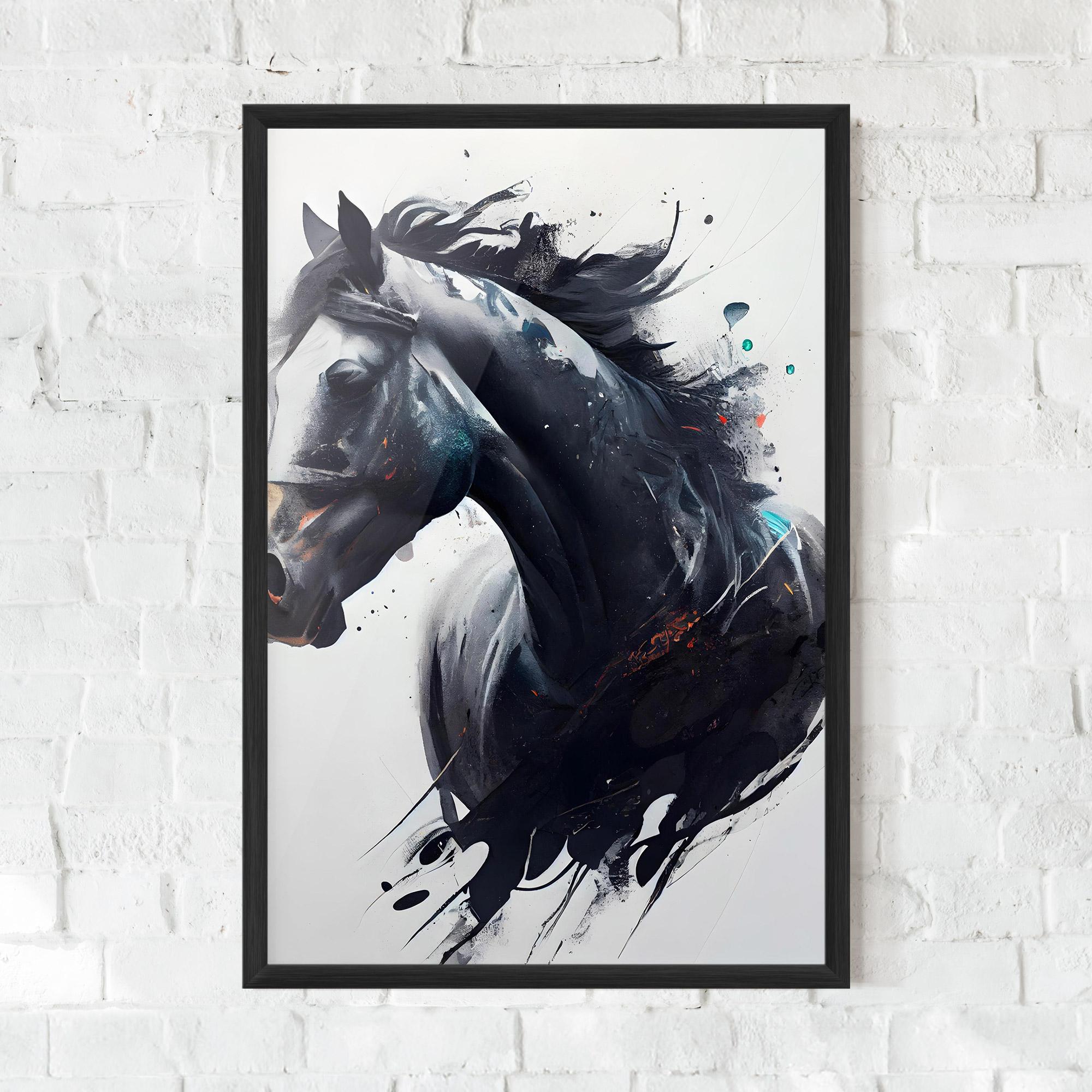 Poster Înrămat Black Paint Horse mockup 0