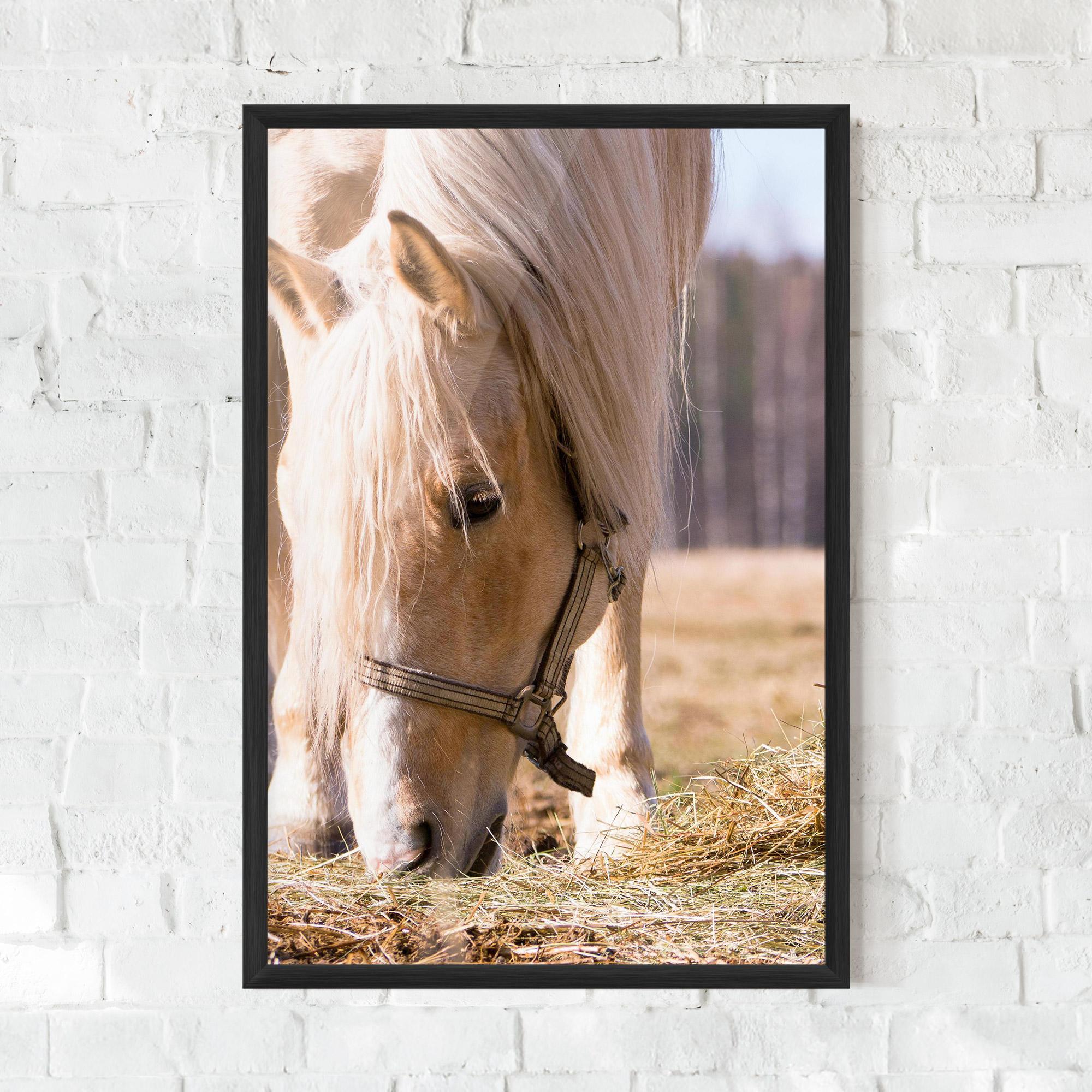 Poster Înrămat Cream Horse Eating mockup 0