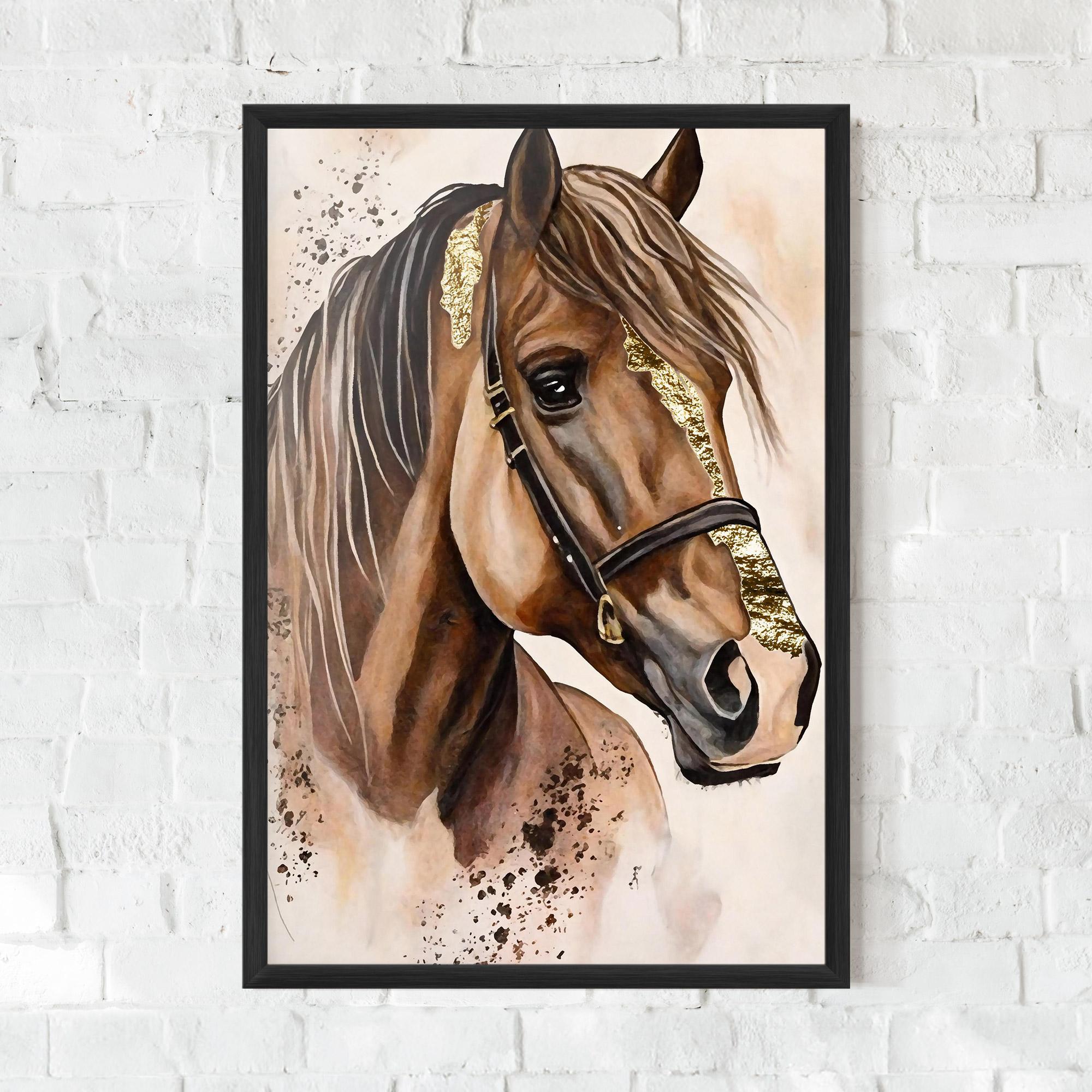 Poster Înrămat Gold Horse Painting mockup 0