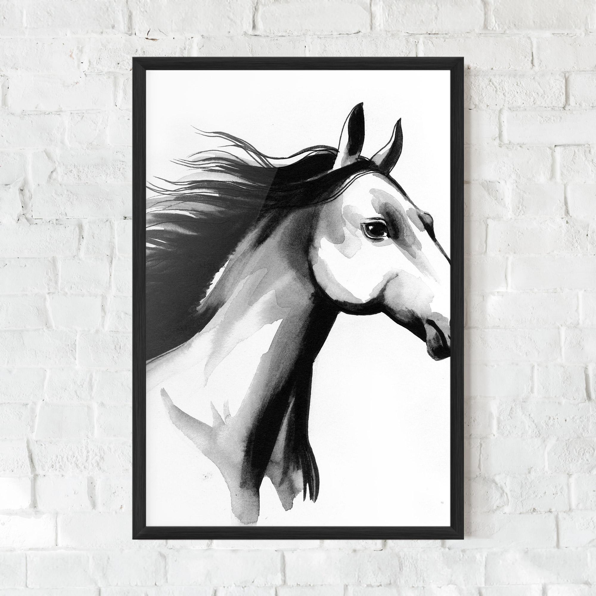 Poster Înrămat Ink Watercolor Horse mockup 0
