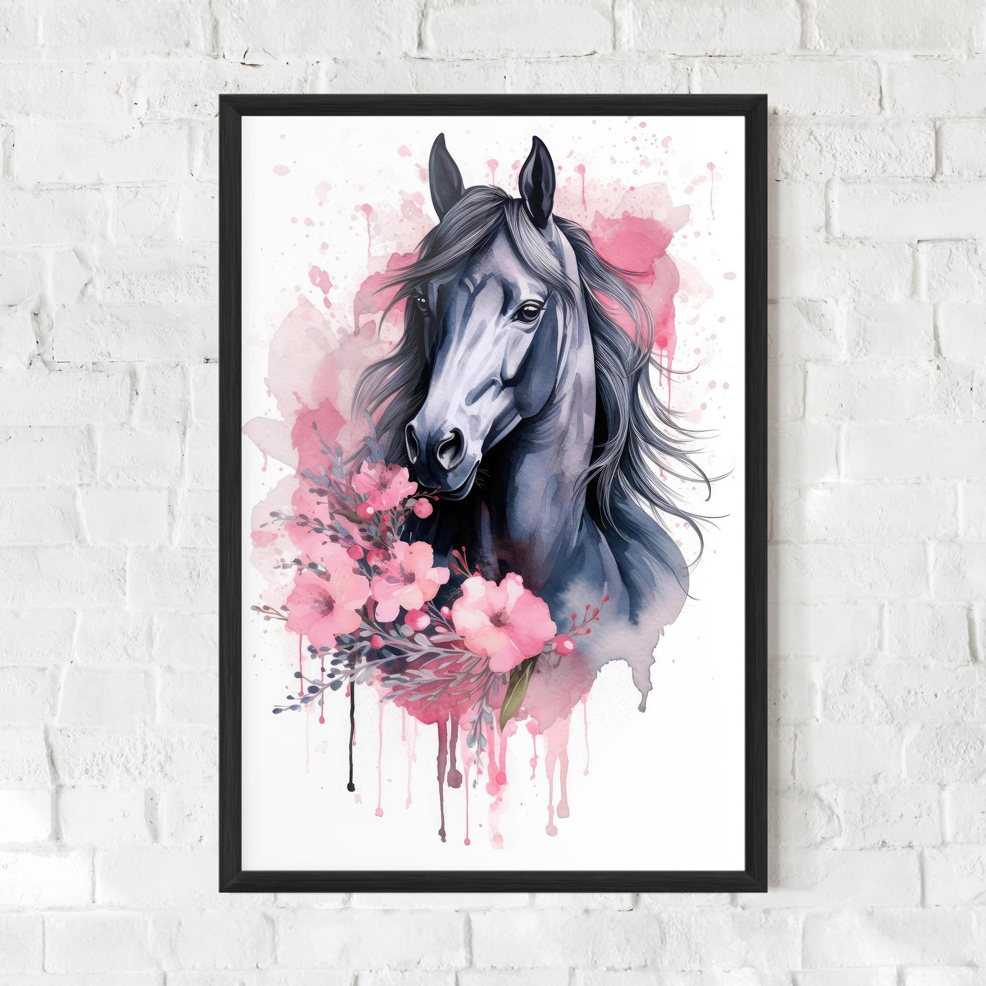 Poster Înrămat Pink Flowers Horse mockup 0