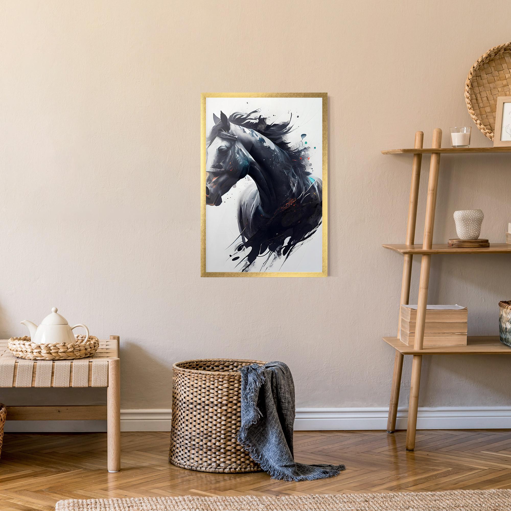Poster Înrămat Black Paint Horse mockup 9