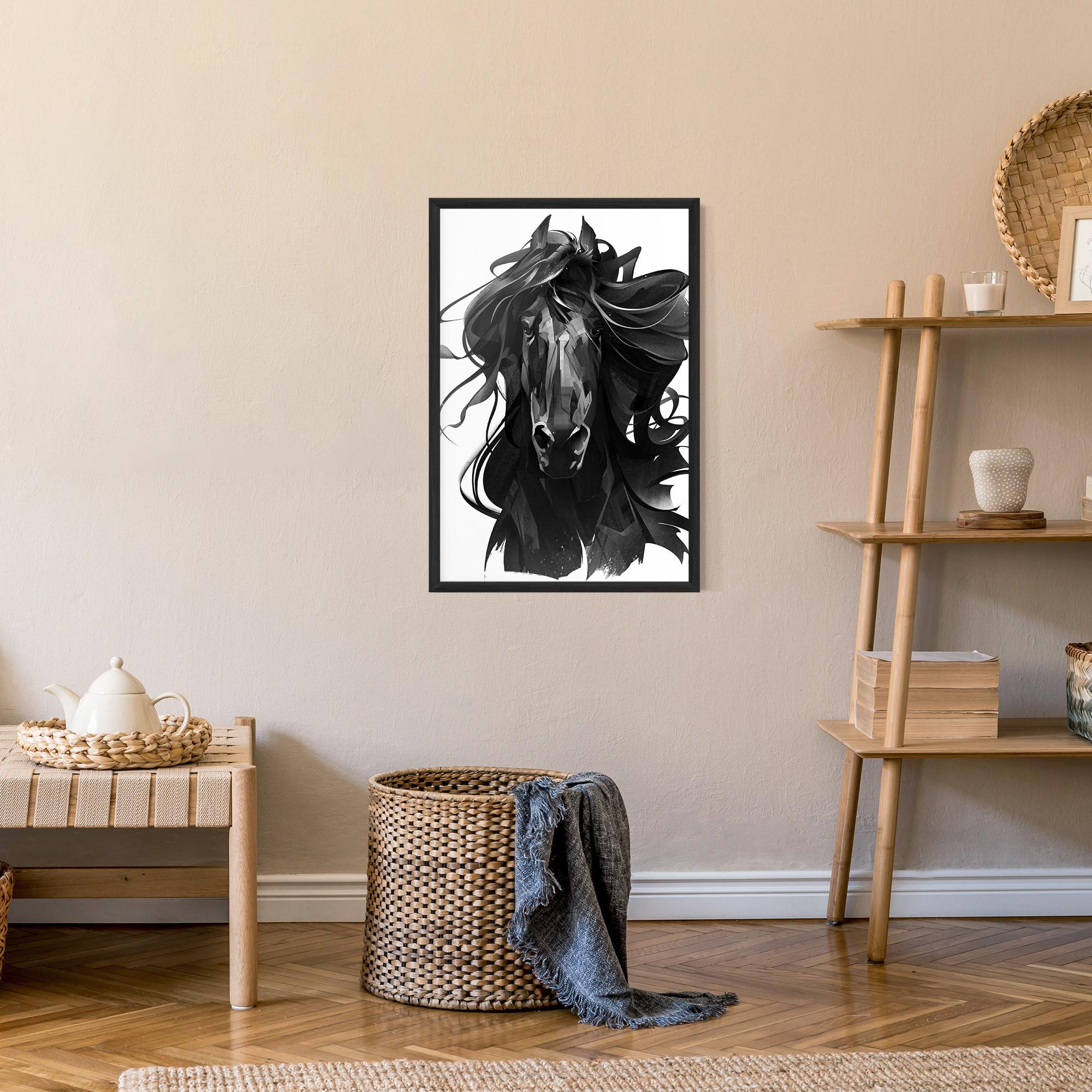 Poster Înrămat Black Horse Portrait mockup 9