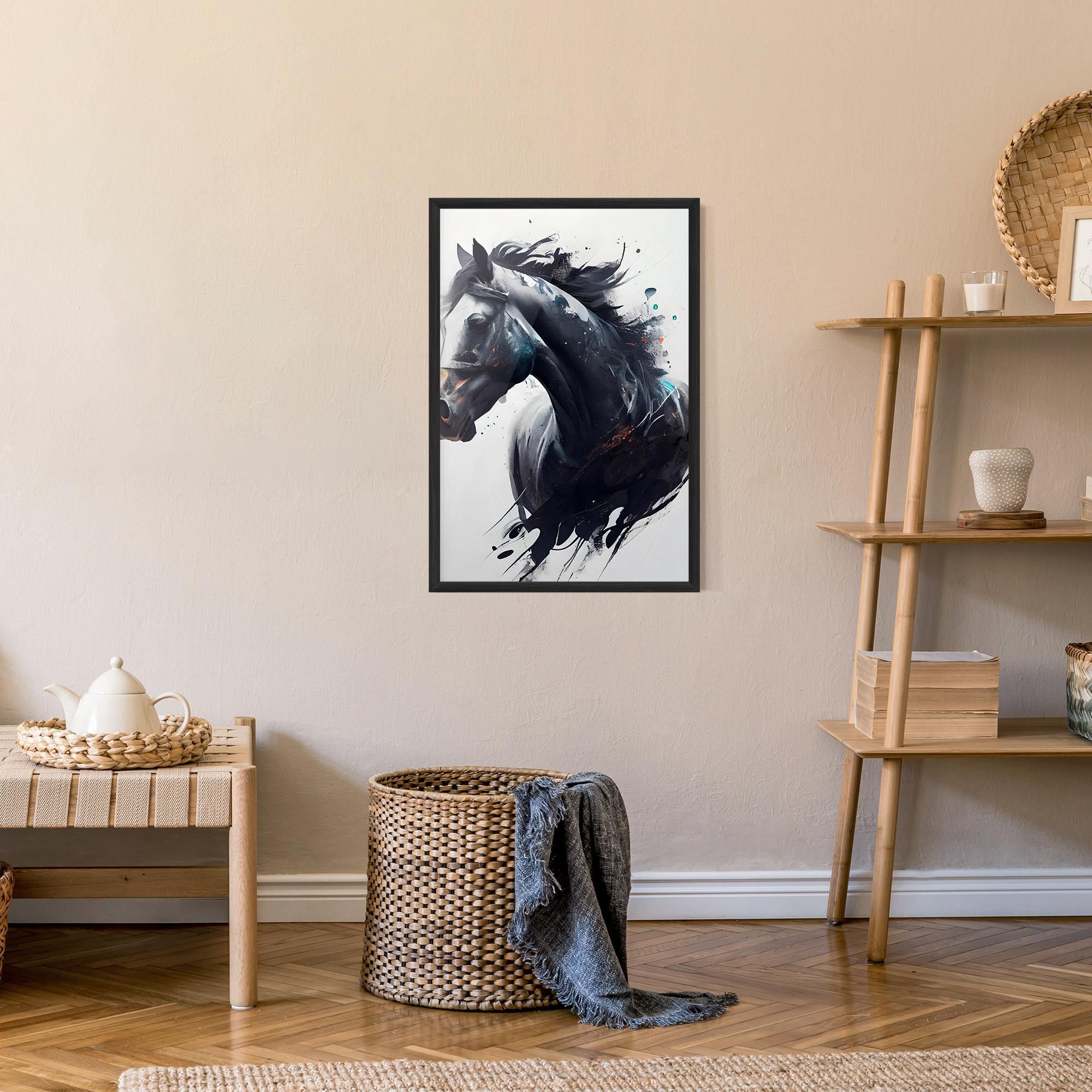 Poster Înrămat Black Paint Horse mockup 9