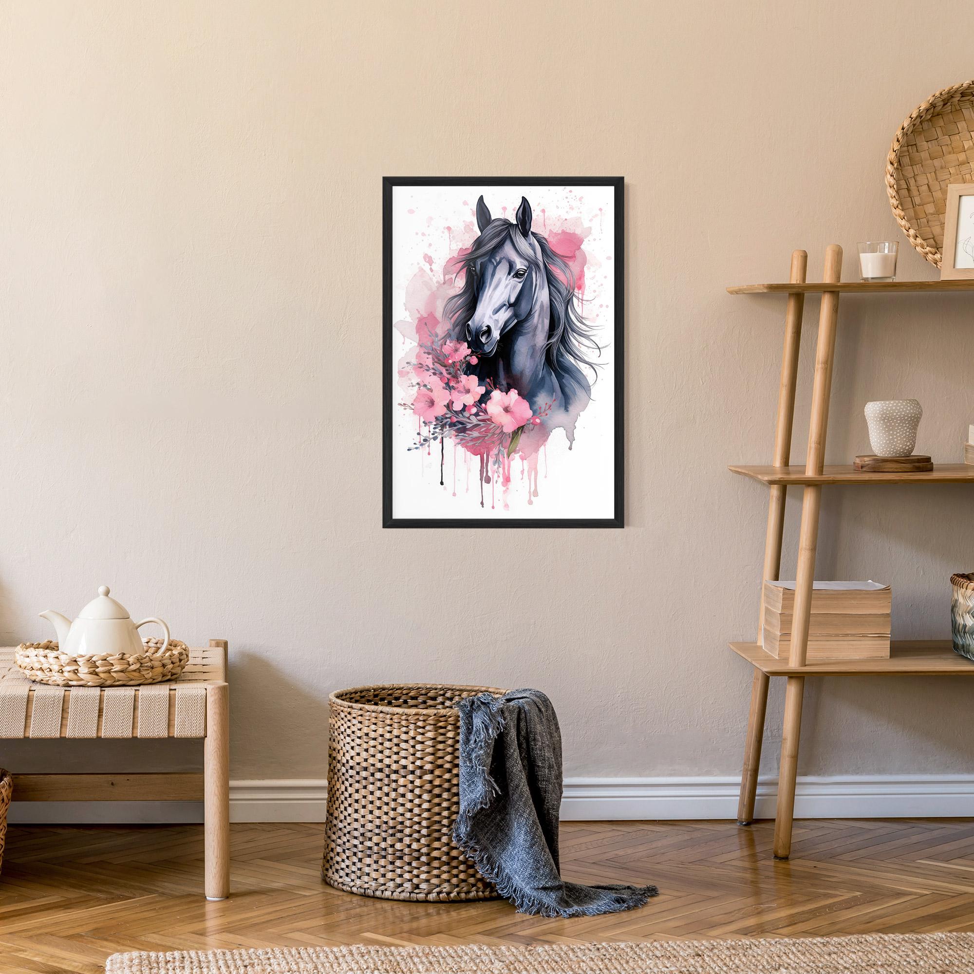 Poster Înrămat Pink Flowers Horse mockup 9