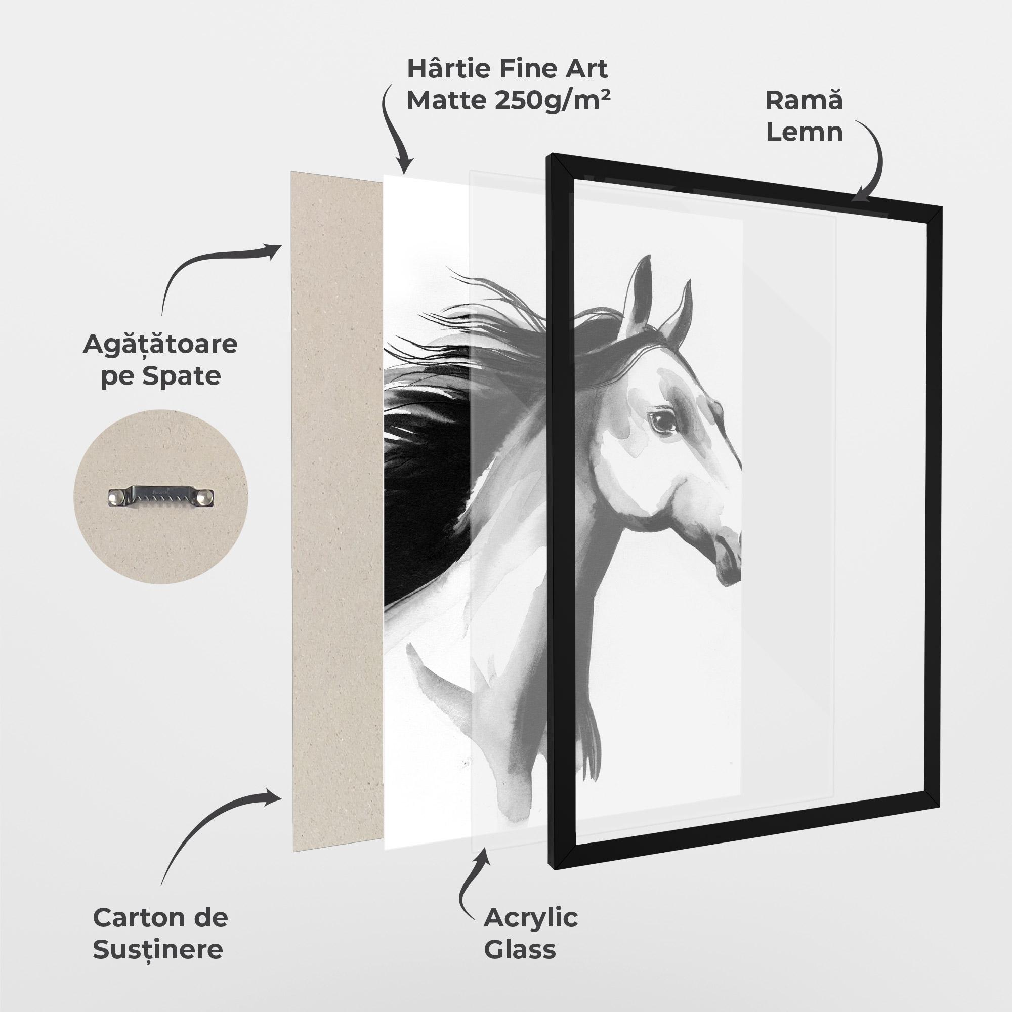Poster Înrămat Ink Watercolor Horse mockup 1