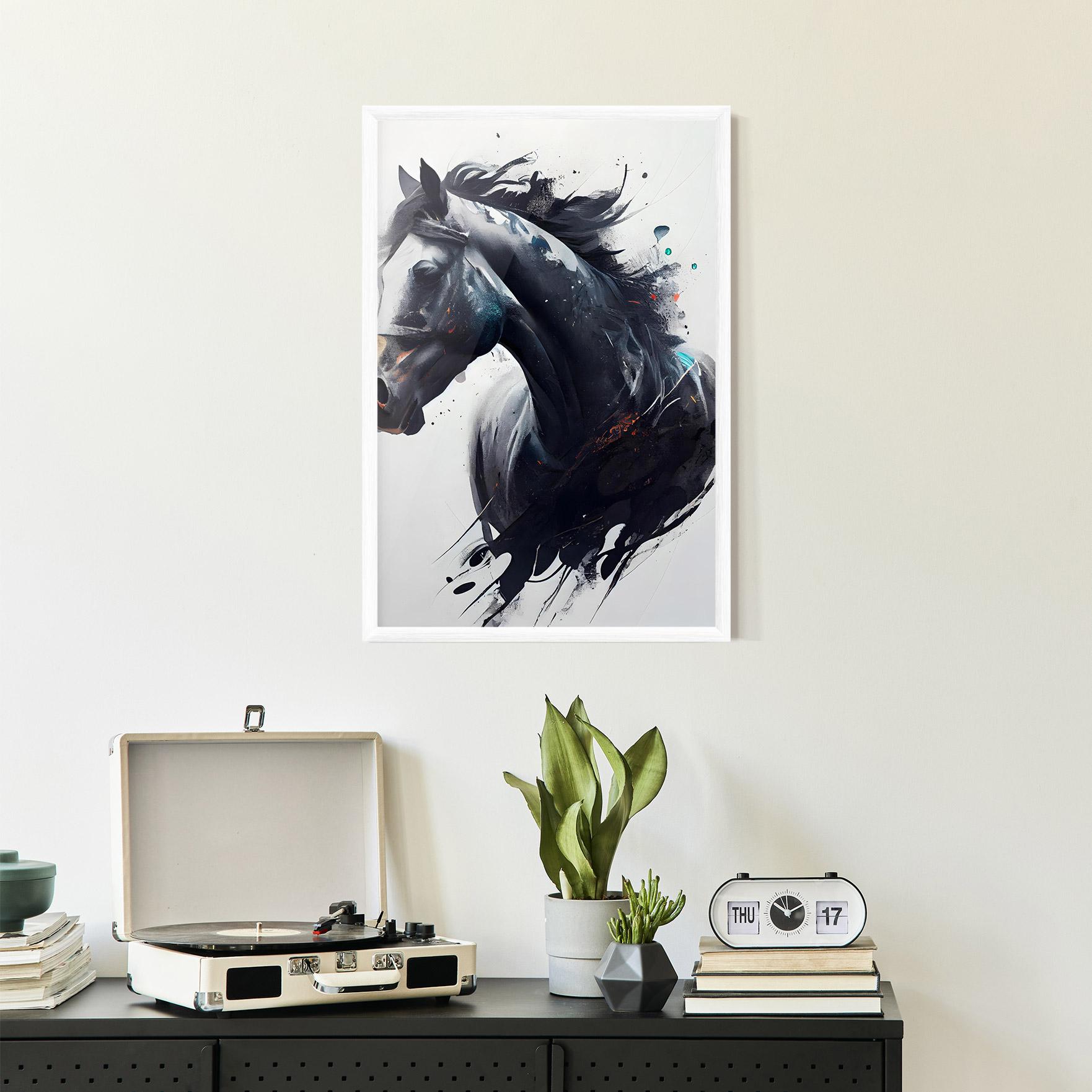 Poster Înrămat Black Paint Horse mockup 2