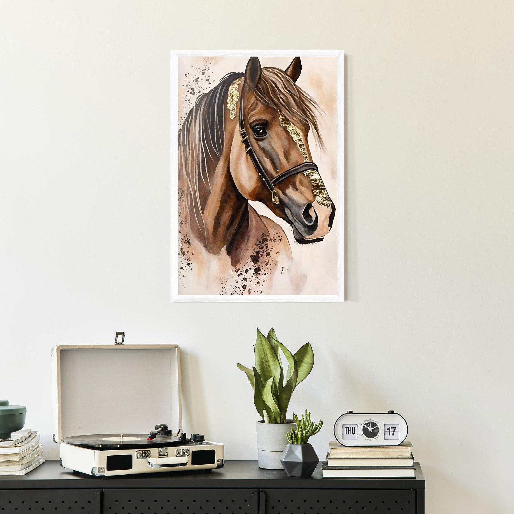 Poster Înrămat Gold Horse Painting mockup 2
