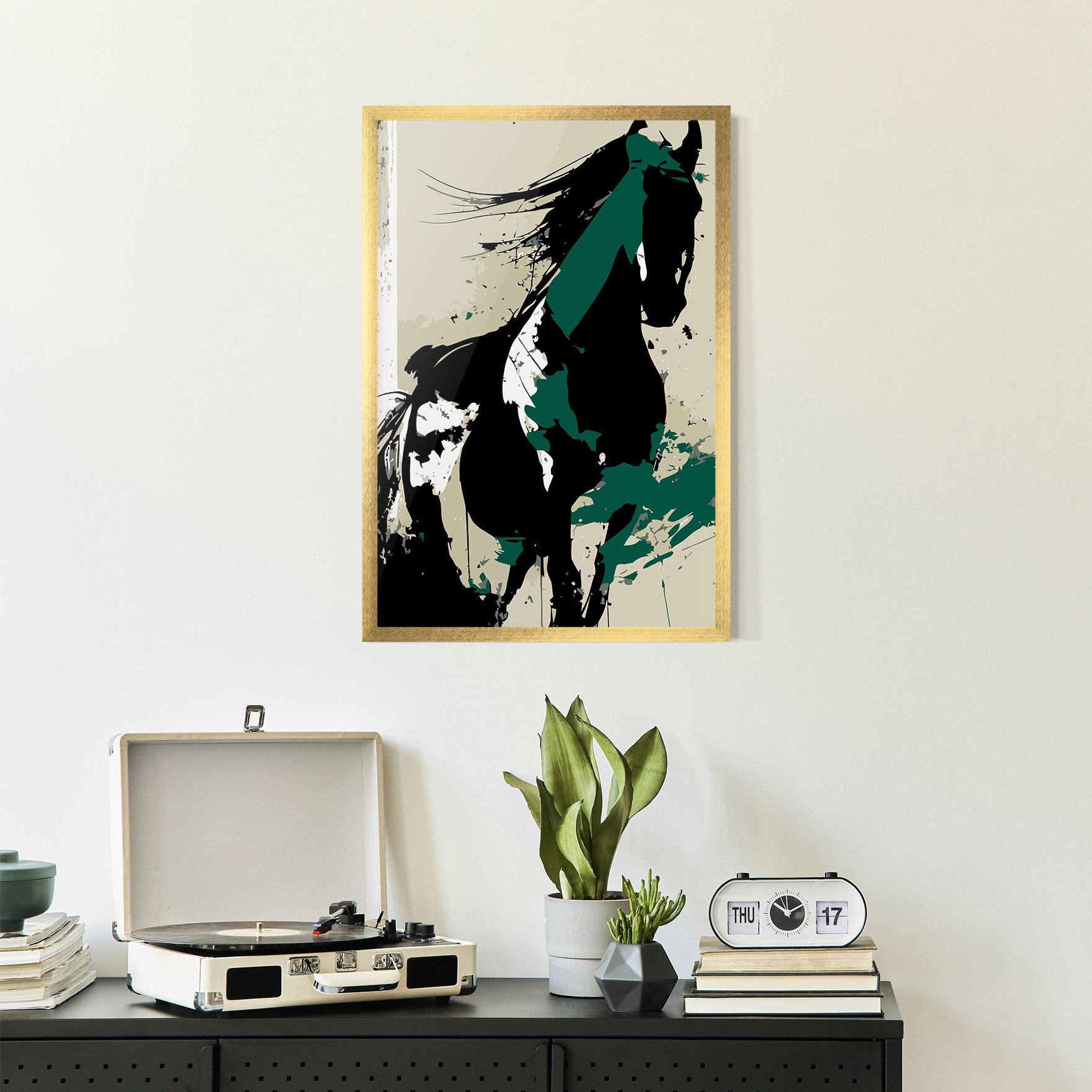 Poster Înrămat Black Green Horse mockup 2