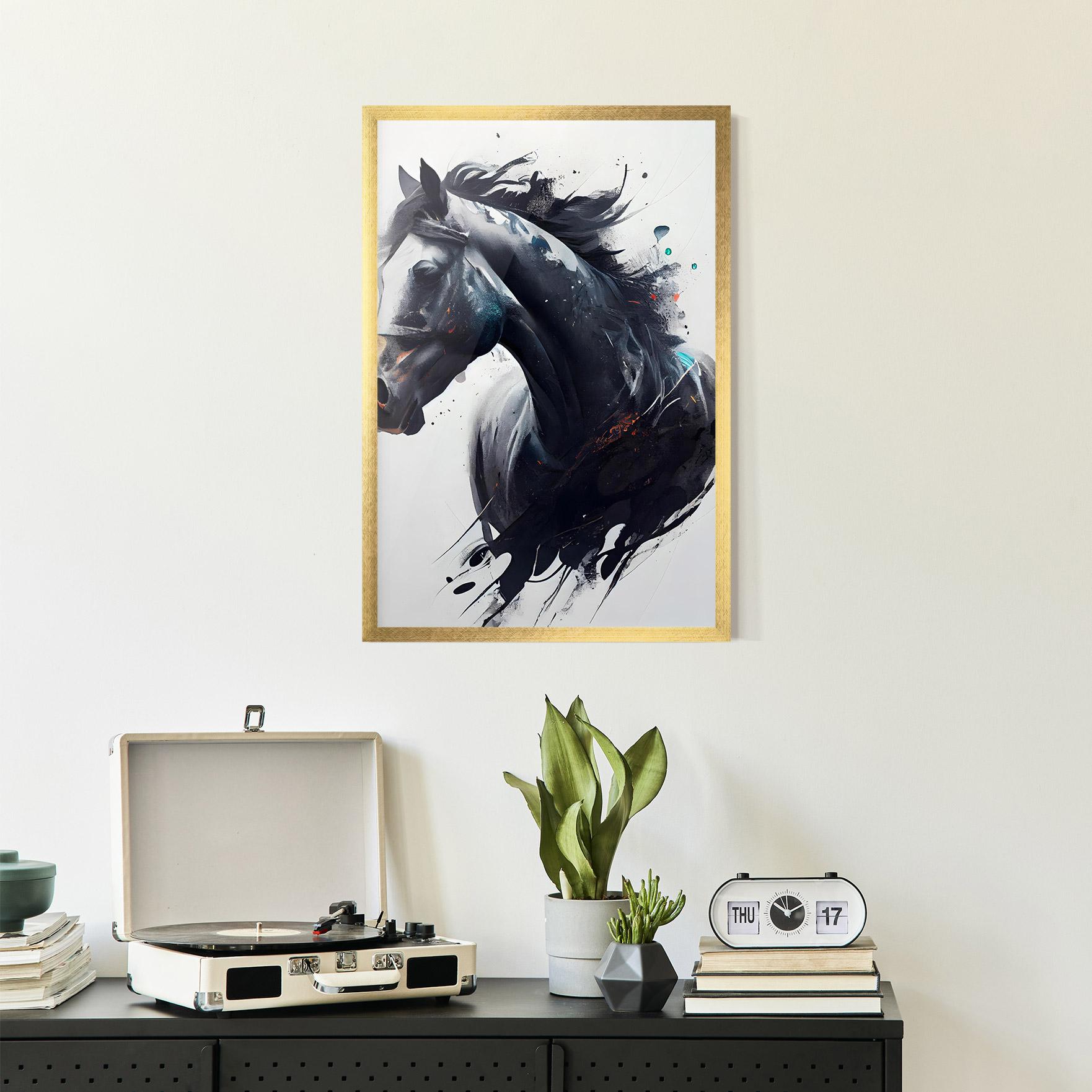 Poster Înrămat Black Paint Horse mockup 2