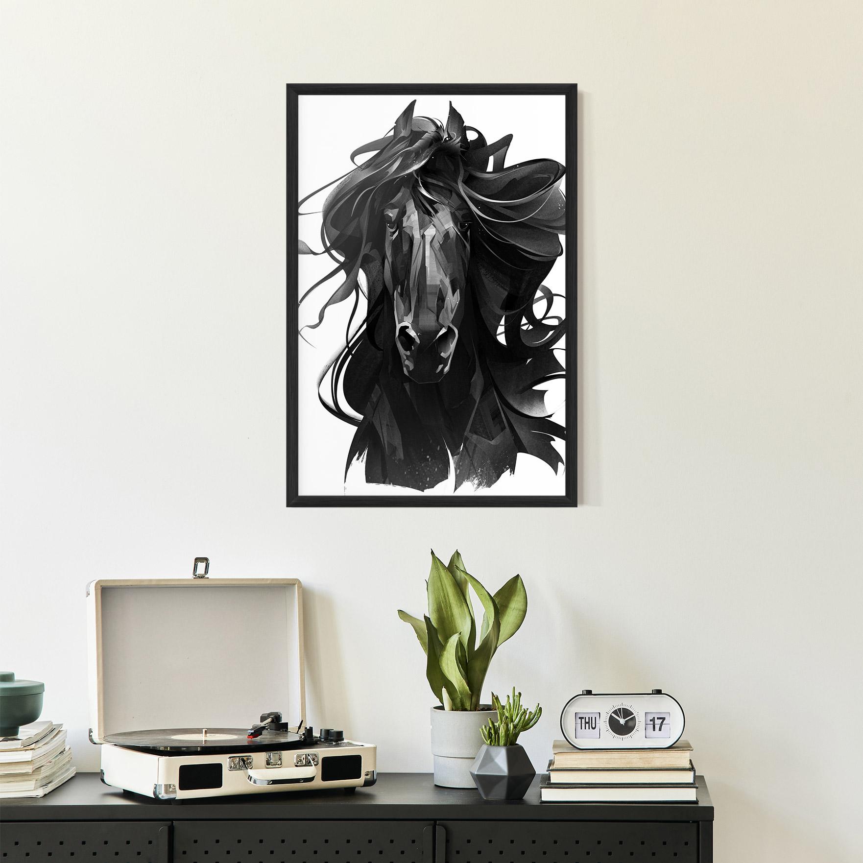 Poster Înrămat Black Horse Portrait mockup 2